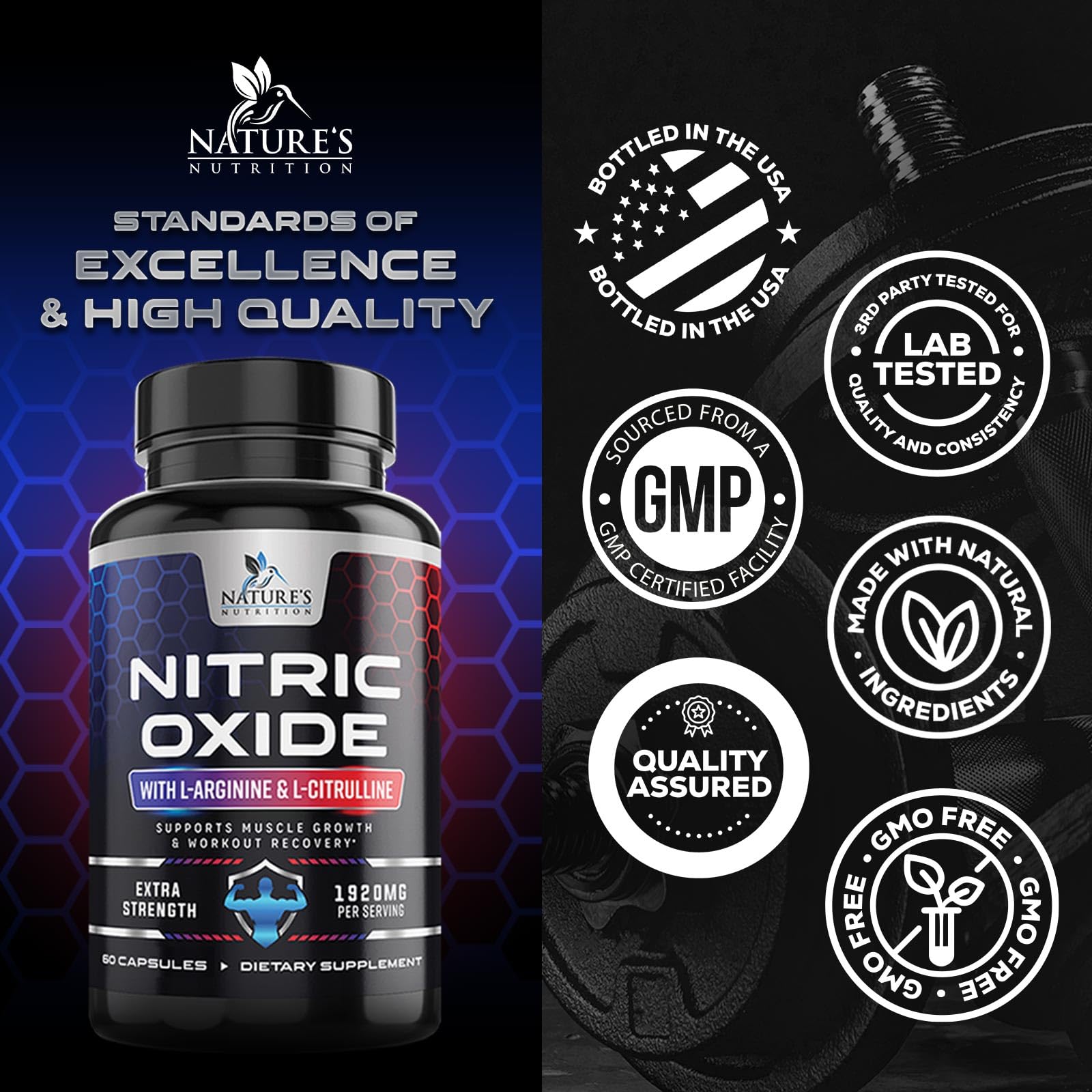 Extra Strength Nitric Oxide Supplement L Arginine 3X Strength - Citrulline Malate, AAKG Nature's Nutrition uk supplements