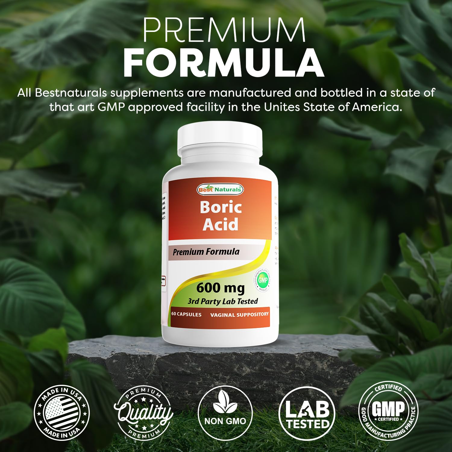 Best Naturals Boric Acid Vaginal Suppositories - Made in USA - USP Medical Grade Fine Powder, Easy Dissolve, Third Party Tested - 60 Count Best Naturals uk supplements