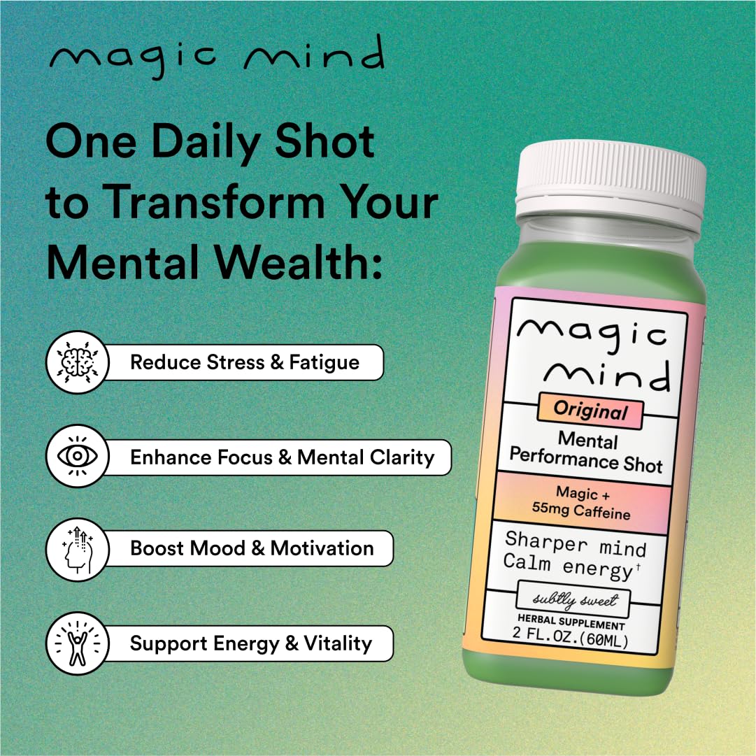 Magic Mind Energy And Focus Drink Shots - Stress Relieving, No Jitters, Ashwagandha, Vitamin B12, Vitamin C, Matcha Green Tea, Functional Mushrooms - 2 FL Oz (15 Pack) Magic Mind uk supplements
