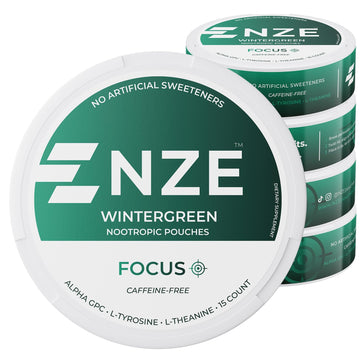 NZE Caffeine Free Nootropic Pouches (Wintergreen) - Nootropic Pouches with Alpha GPC, L-Tyrosine & L-Theanine - No Sugar or Artificial Sweeteners - 15 Pouches Per Can - 5 Pack NZE uk supplements