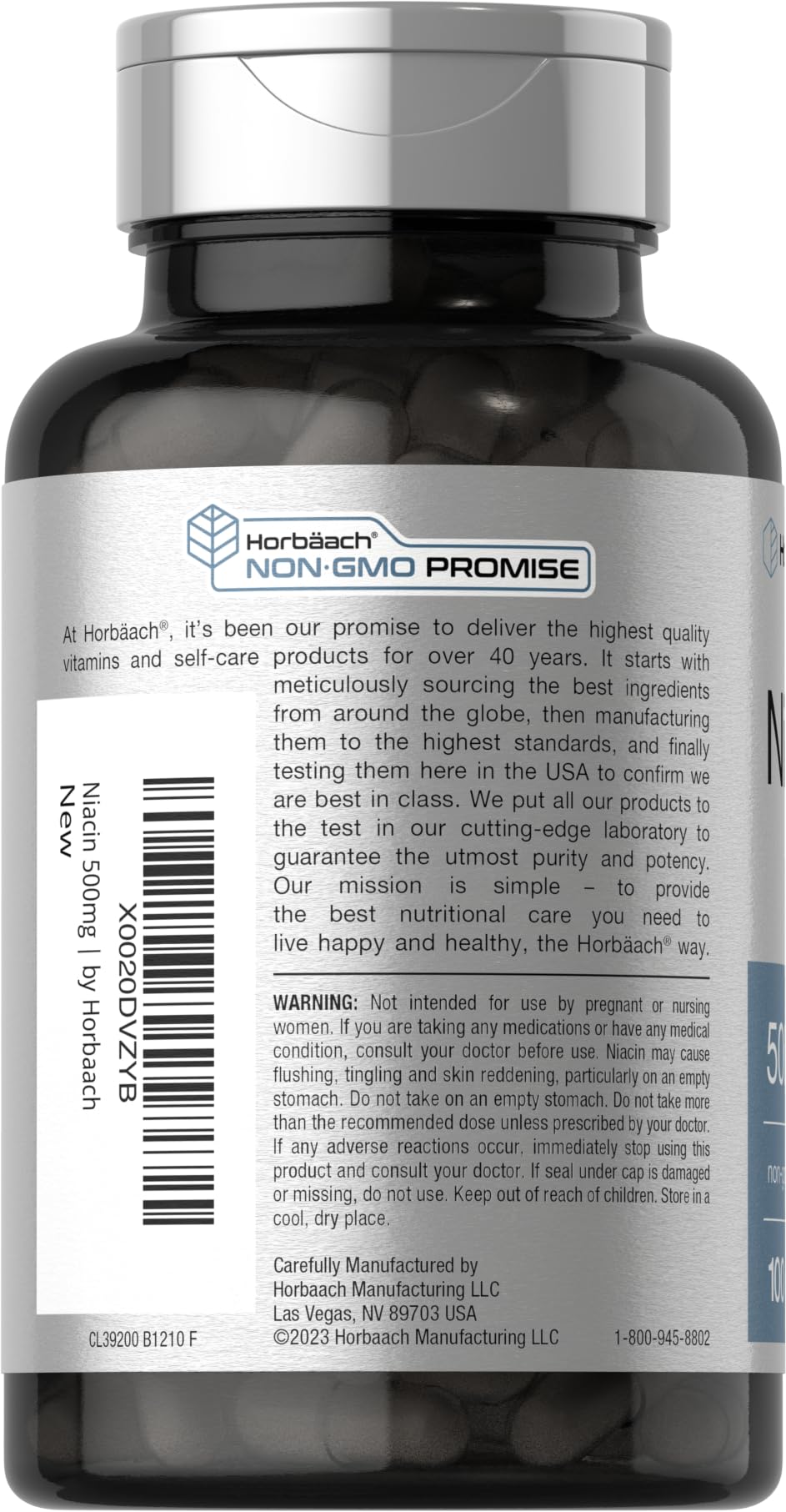 Niacin | Vitamin B3 500mg | 100 Capsules | with Flushing | Non-GMO, and Gluten Free Horbäach uk supplements