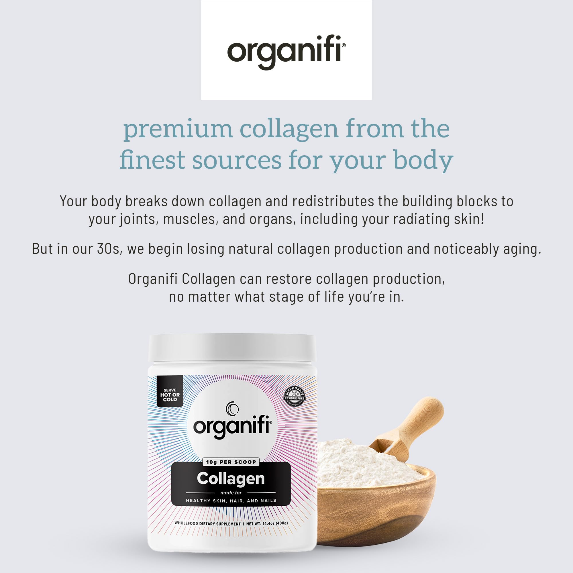 Organifi Unflavored Collagen Powder - Supports Stronger Skin, Nail, and Hair, 40 Servings Organifi uk supplements