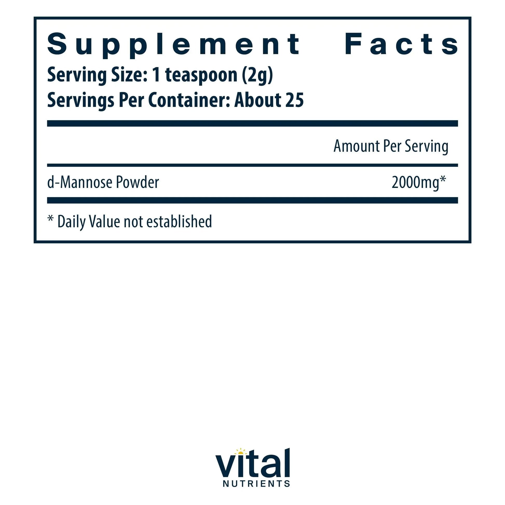 Vital Nutrients Mannose Powder 50g - Vegan D-Mannose Supplement for Urinary Tract and Bladder Support - Gluten, Dairy, Soy Free - Non-GMO - 25 Servings Vital Nutrients uk supplements