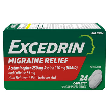 Excedrin Migraine Relief Caplets for Migraine Symptoms, Acetaminophen 250mg, Aspirin 250mg, Caffeine 65mg, Pain Reliever, 24 Count Excedrin uk supplements