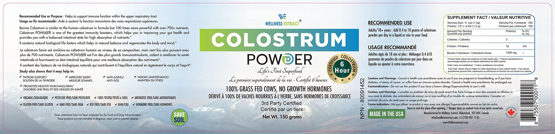 WELLNESS EXTRACT Bovine Colostrum Powder Rich in Protein & Lactoferrin- The True Certified Supplement for Immune Support, Gut Health, Muscle Growth - 150g WELLNESS EXTRACT uk supplements