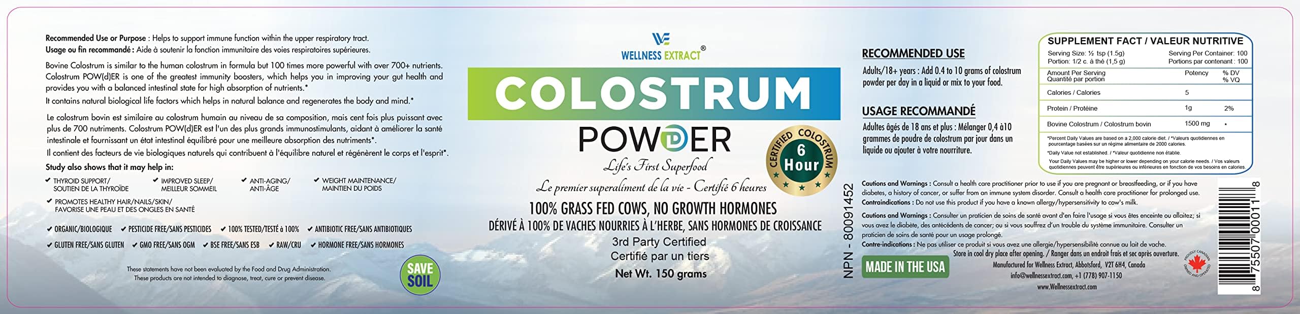 WELLNESS EXTRACT Bovine Colostrum Powder Rich in Protein & Lactoferrin- The True Certified Supplement for Immune Support, Gut Health, Muscle Growth - 150g WELLNESS EXTRACT uk supplements