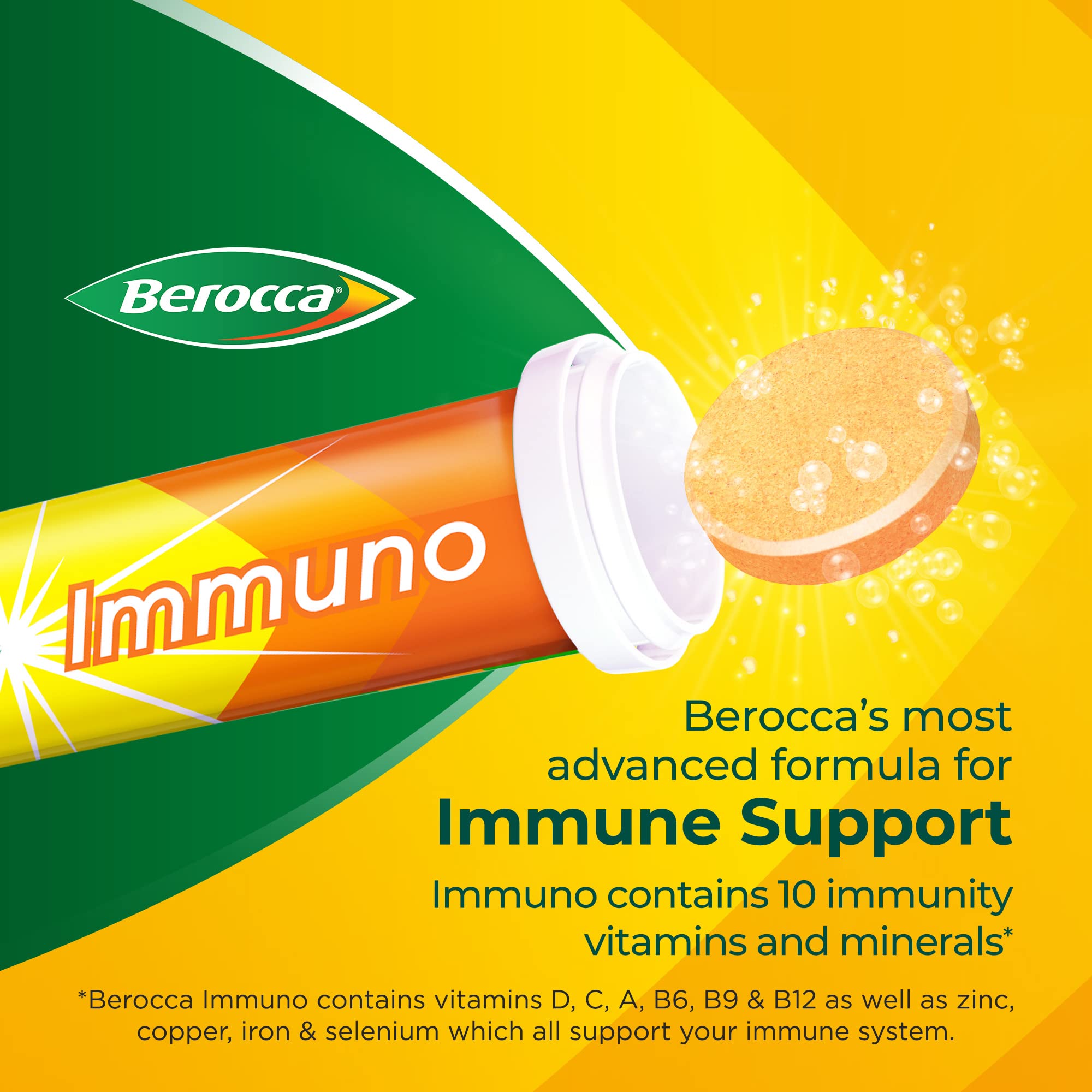 Berocca Immuno Effervescent Tablets, 11 Vitamins and Minerals, Including Vitamins D, C Berocca uk supplements