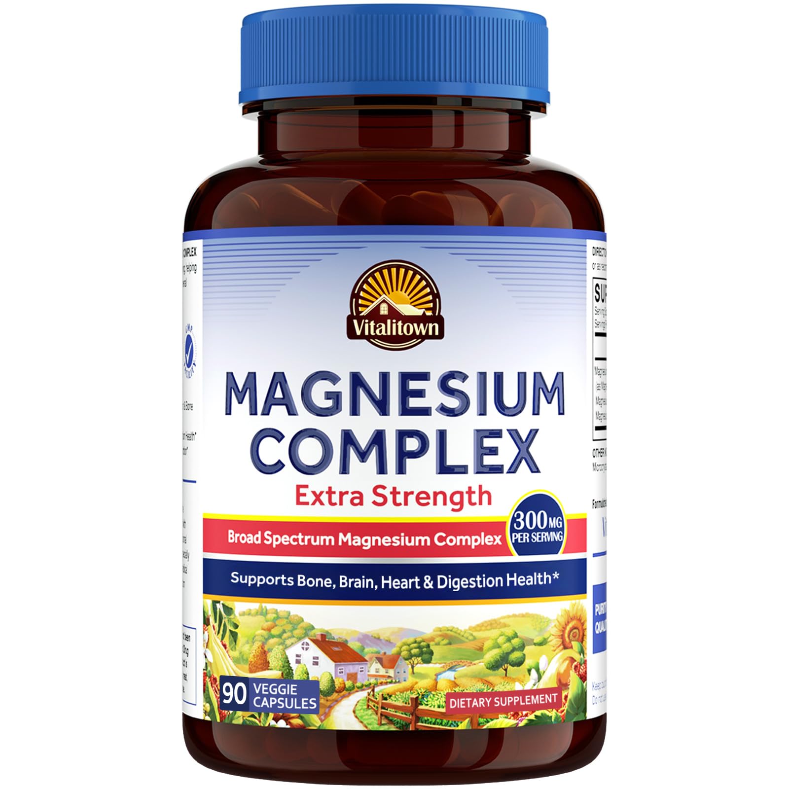 Vitalitown Magnesium Complex Supplement | 300mg Elemental Mag | Magnesium Citrate Glycinate Taurate Malate | Non-GMO, No Gluten, 90 Vegan Magnesio Capsules for Bone Brain Heart Vitalitown uk supplements