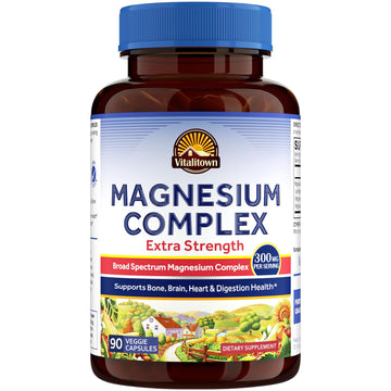 Vitalitown Magnesium Complex Supplement | 300mg Elemental Mag | Magnesium Citrate Glycinate Taurate Malate | Non-GMO, No Gluten, 90 Vegan Magnesio Capsules for Bone Brain Heart Vitalitown uk supplements