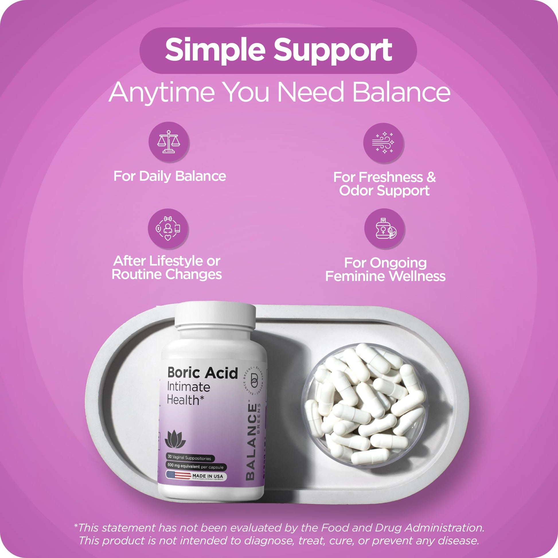 Boric Acid Suppositories for Women, 600 mg, 30 Vaginal Use Capsules - pH Balance Pills, Intimate Health Support, Yeast Infection Treatment, Made in USA (Pack of 1) Balancebreens uk supplements