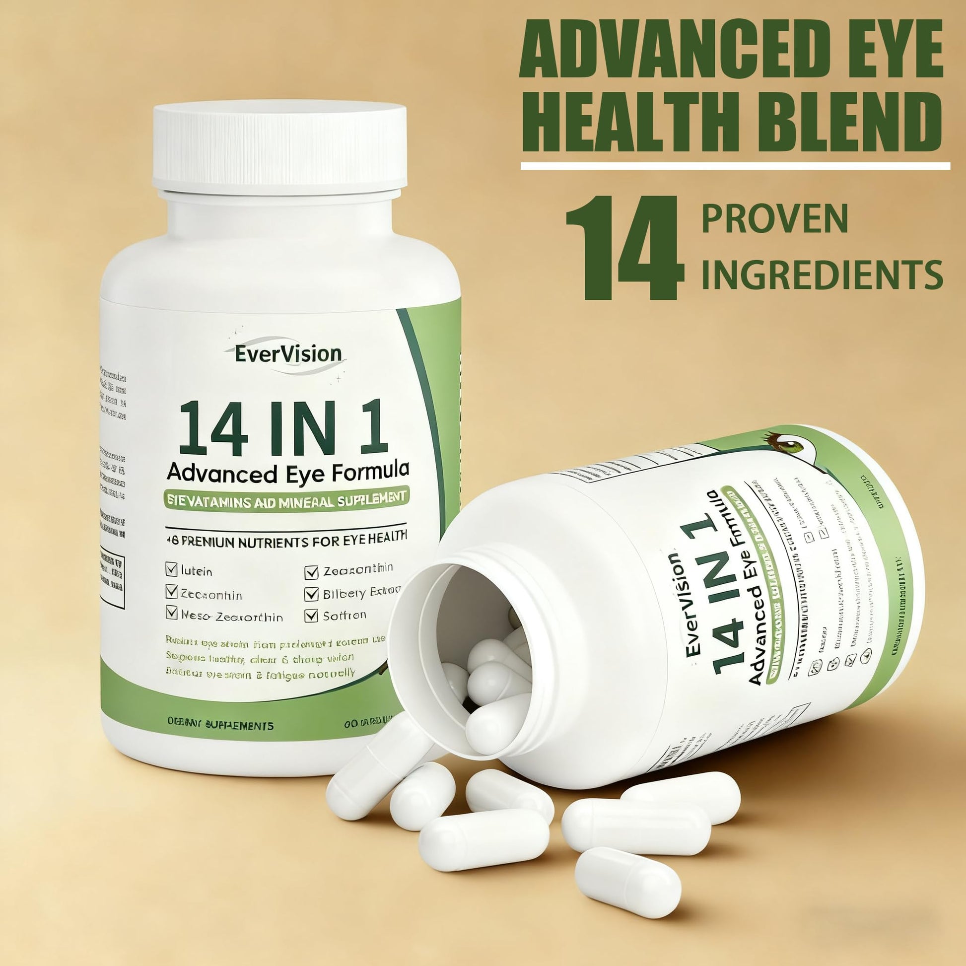 EVERVISION 14 in 1 Advanced Eye Formula, Eye Vitamin and Mineral Supplement with Zinc, Lutein, Zeaxanthin & Bilberry Extract, 60ct EVERVISION uk supplements