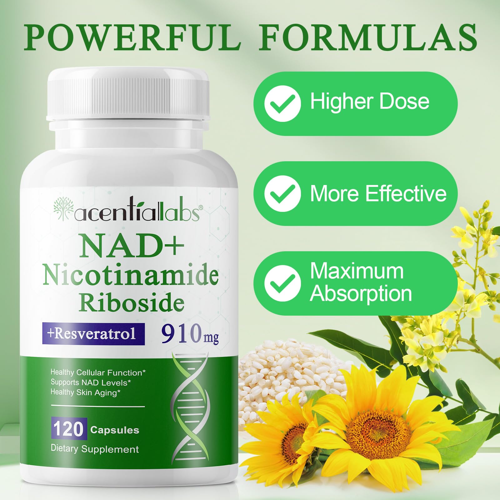 XINSZLIN NAD Supplement, NAD Nicotinamide Riboside Resveratrol 910mg, High Purity NAD Supplement for Healthy Cellular Function, Supports NAD Levels Healthy Skin Aging Dietary Supplement 120 Capsules XINSZLIN uk supplements