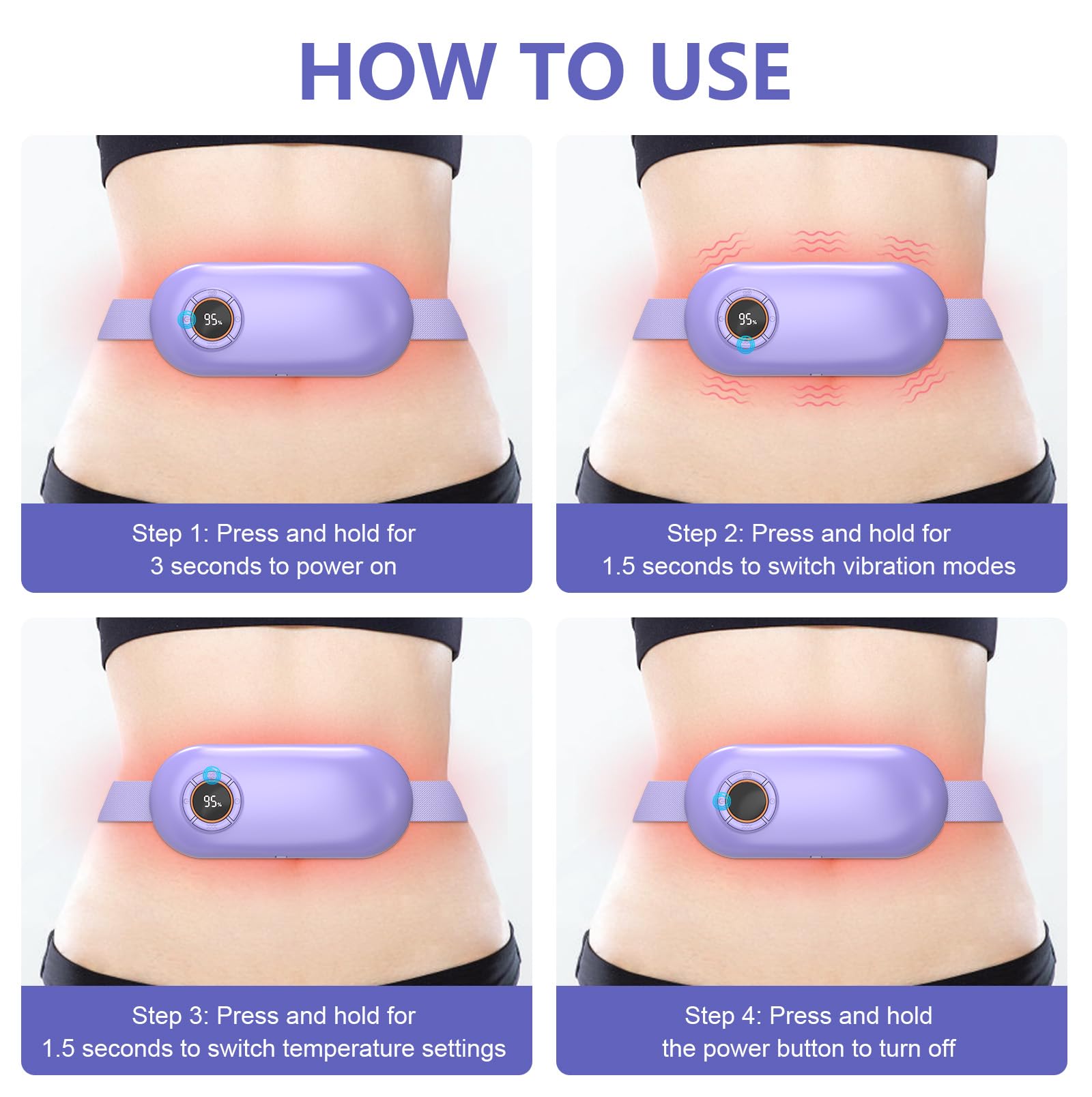 Heating Pad for Period Cramps, 3 Heat Levels and 3 Massage Modes, Portable Heating Pad for Menstrual Cramps Relief, Electric Heat Belt, Christmas Gifts for Women and Girl Stocking Stuffers(Purple) SZO uk supplements