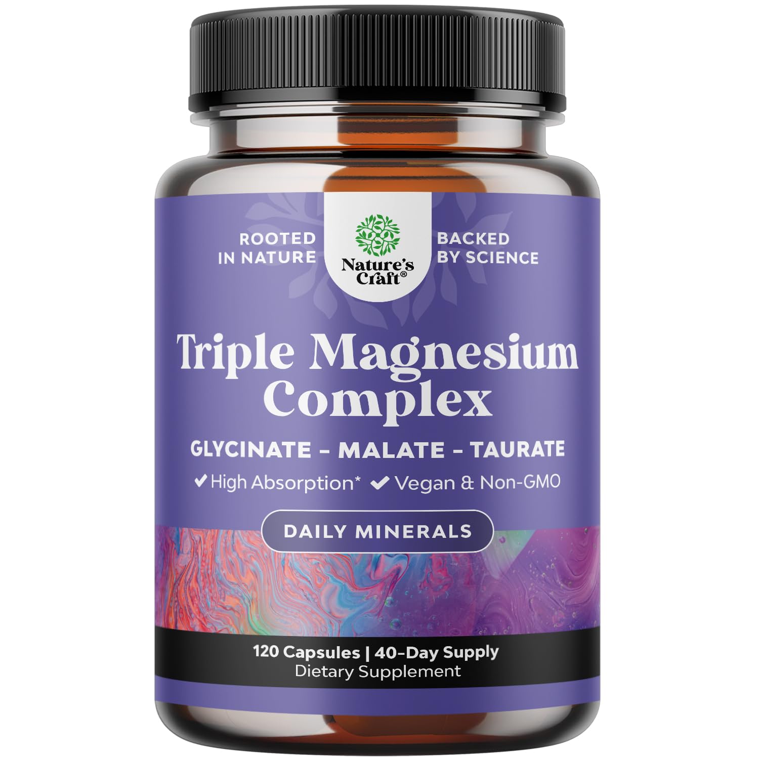Triple Magnesium Complex Supplement - High Absorption Magnesium Glycinate, Malate & Taurate Blend for Muscles, Energy Support & Heart Health - Triple Mg Complex 400 mg Capsules - 120 Count Natures Craft uk supplements