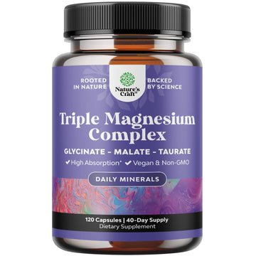 Triple Magnesium Complex Supplement - High Absorption Magnesium Glycinate, Malate & Taurate Blend for Muscles, Energy Support & Heart Health - Triple Mg Complex 400 mg Capsules - 120 Count Natures Craft uk supplements