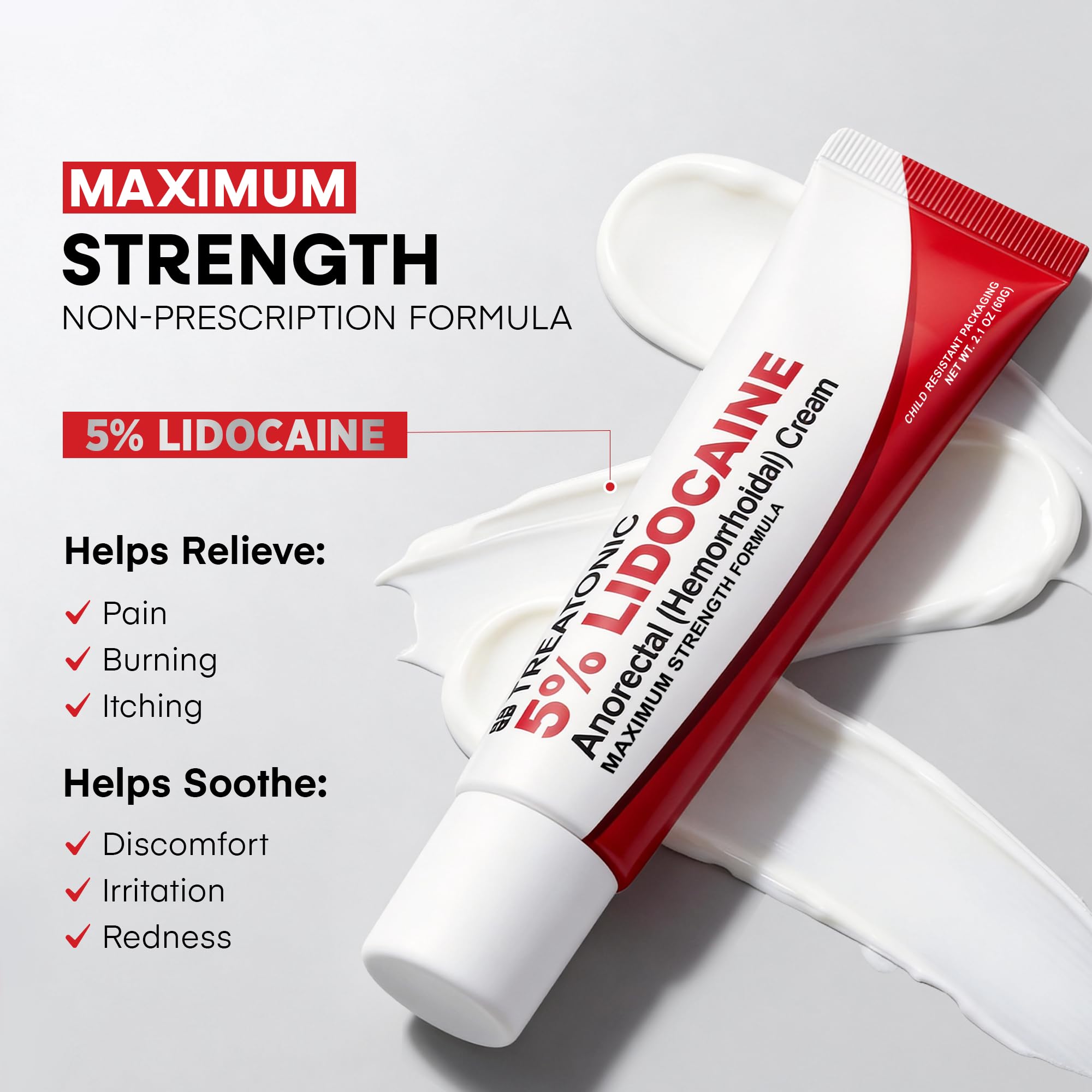 Treatonic 5% Lidocaine Numbing Cream: Lidocaine Cream for Pain Relief, Itching, Burning, Soreness, Hemorrhoid - Maximum Strength Topical Numb Cream - Fast Acting & Long Lasting Numbing Cream - 4.2 oz Treatonic uk supplements