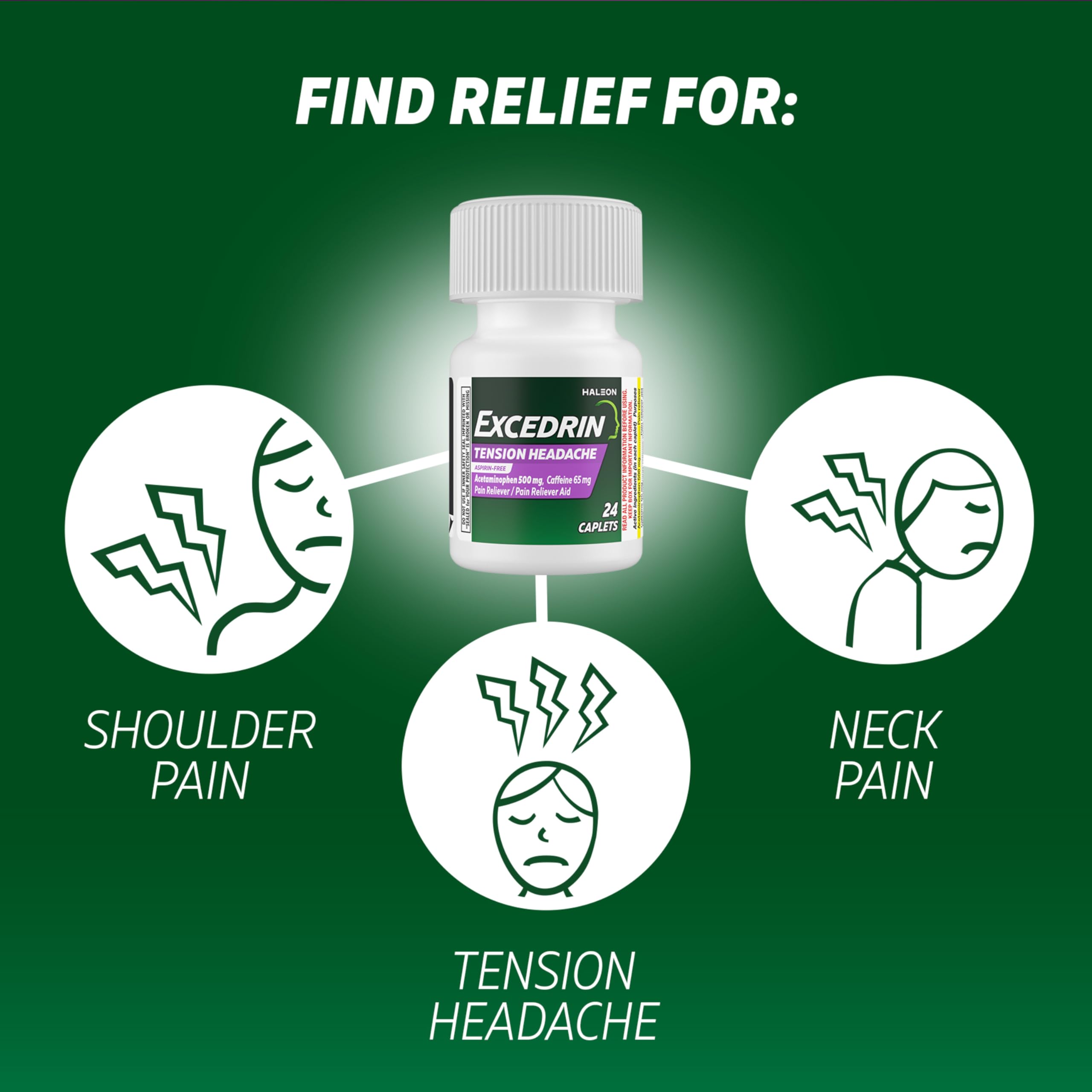 Excedrin Tension Headache Relief Caplets Without Aspirin for Head, Neck and Shoulder Pain Relief - 100 Count Excedrin uk supplements