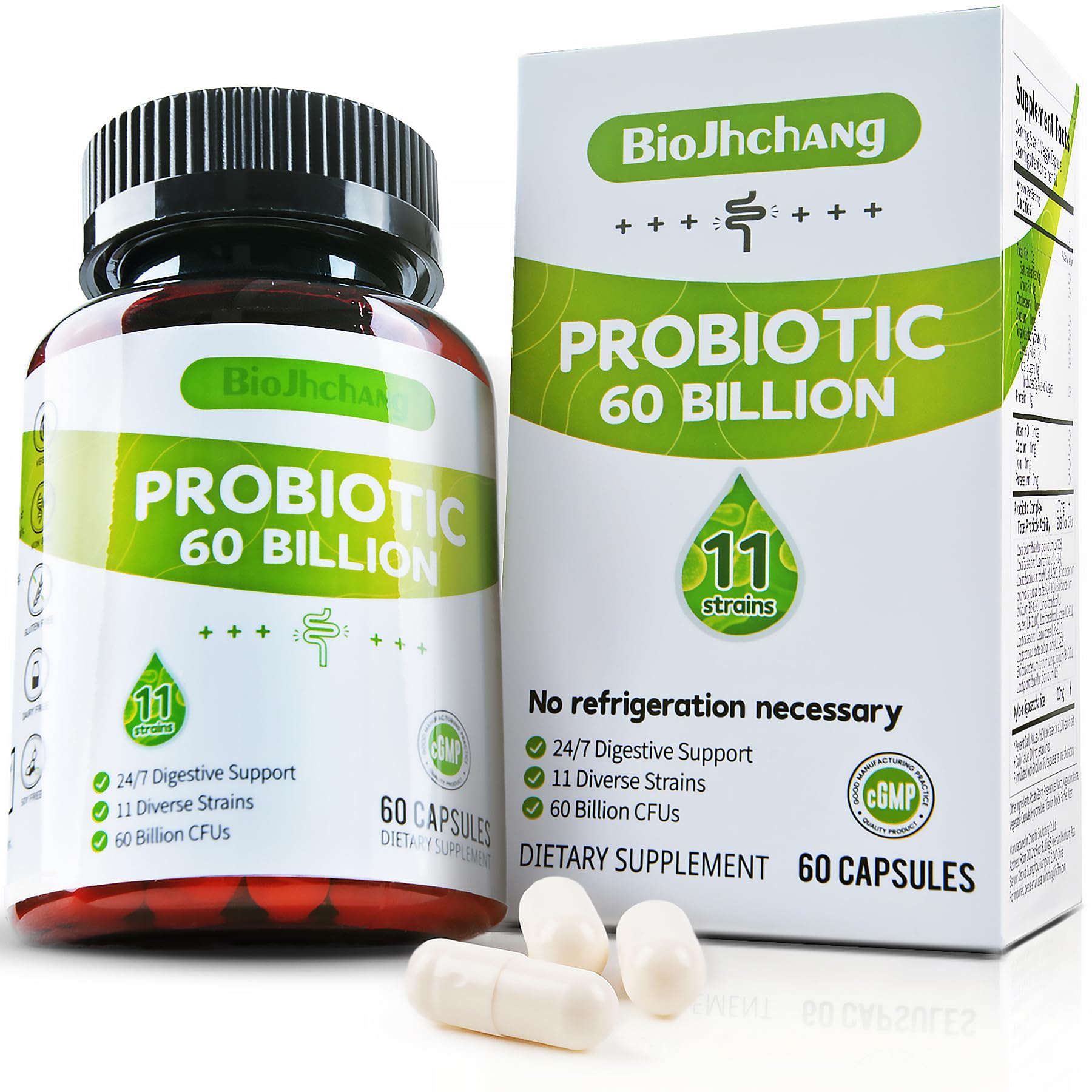 BioJhchang Probiotics Supplements 60 Billion CFUs 11 Diverse Strains Natural Prebiotics for Immune, Digestive Gut Health Supports Occasional Constipation Diarrhea Gas Bloating for Women & Men BioJhchang uk supplements