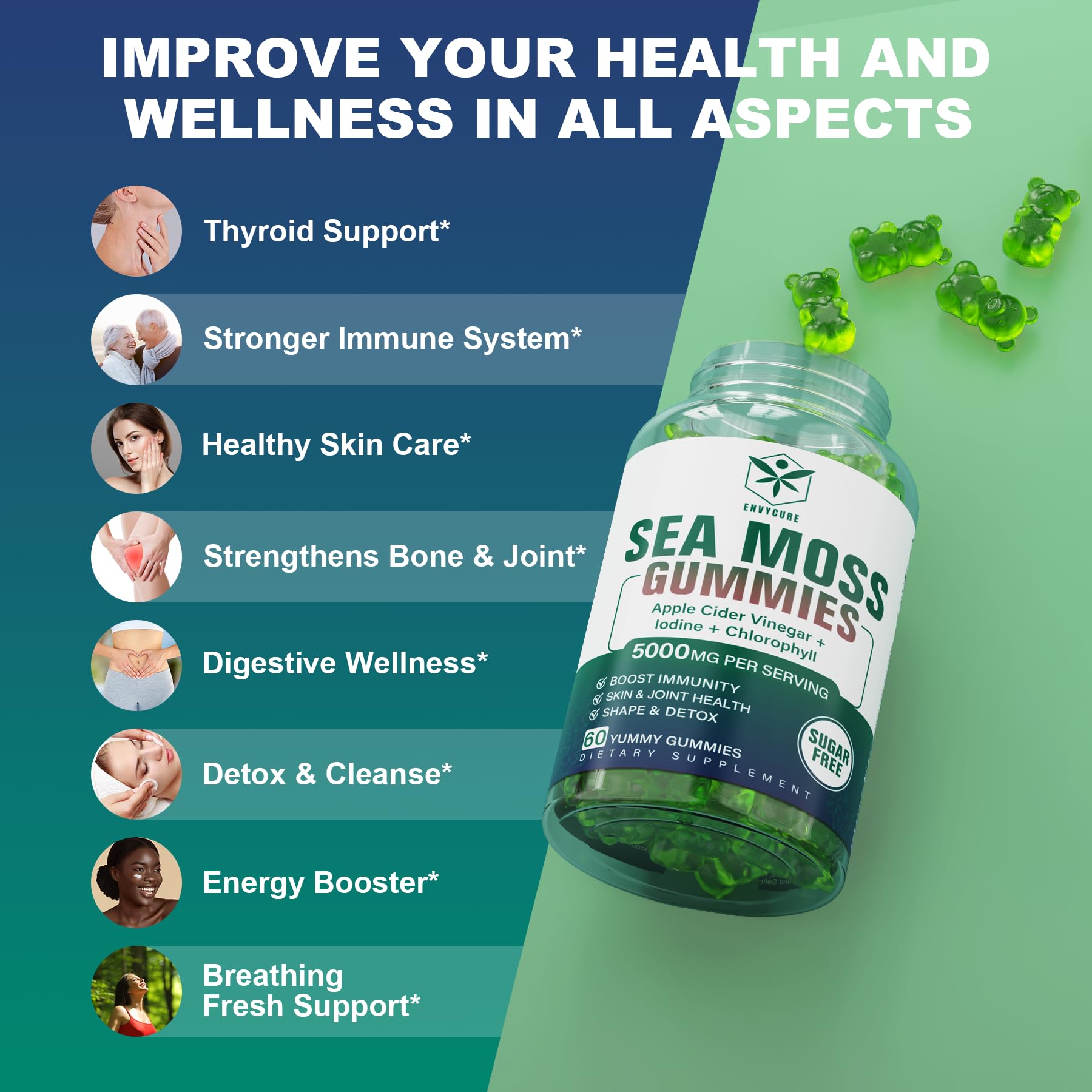 Sugar-Free Sea Moss Iodine Gummies 5000mg, Extra Strength Irish Moss Gel Supplement EnvyCure uk supplements