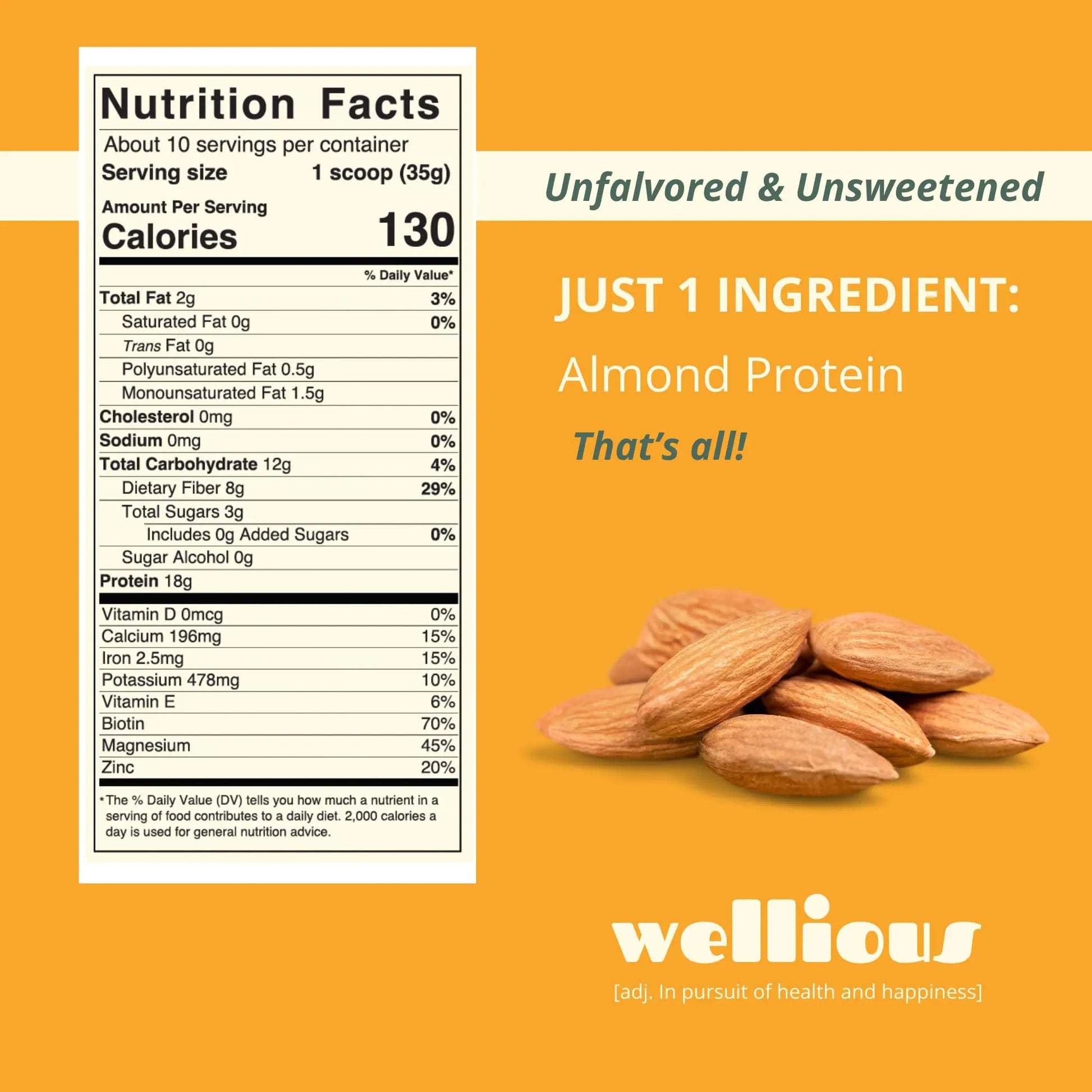 wellious Almond Protein Powder (Unflavored, Unsweetened) - 18 Grams of Pure Healthiest Vegan Protein for Women & Men | Soy-Free & Gut Friendly Protein wellious uk supplements