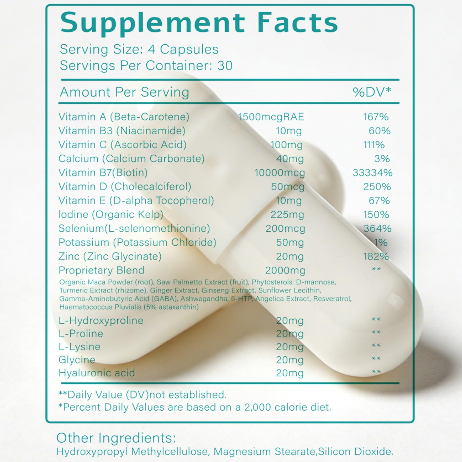Hair Growth Biotin 10000mcg Supplement with Vitamins A C D E & Calcium - 30-in-1 Formula for Hair & Nails Support, for Women & Men, 30 Servings (1) WOJJ uk supplements