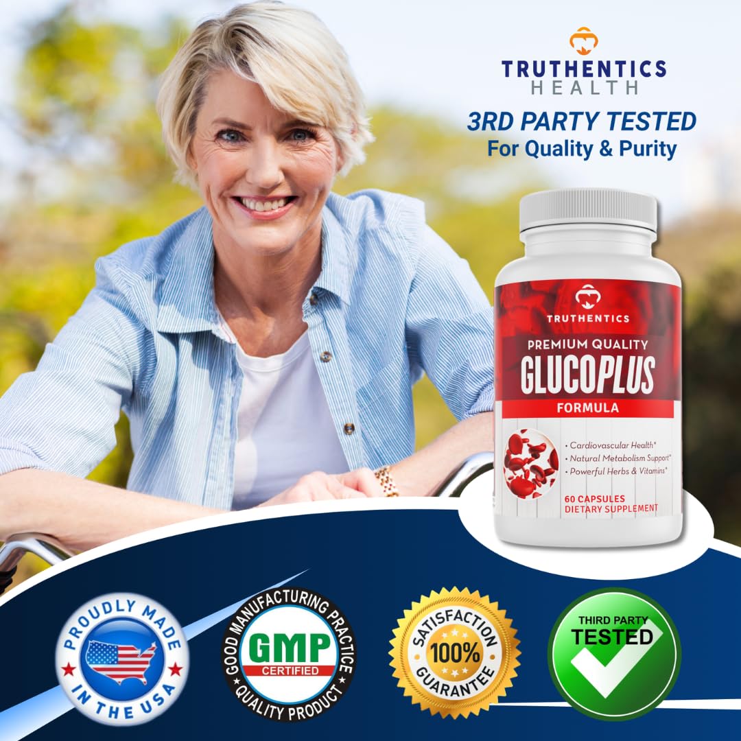 TRUTHENTICS GlucoPlus - 20 Herbs, Vitamins & Minerals with Cinnamon, Chromium, Vanadium, Bitter Melon, Alpha Lipoic Acid, Magnesium - Gluten Free, Non-GMO - 60 Capsules TRUTHENTICS uk supplements