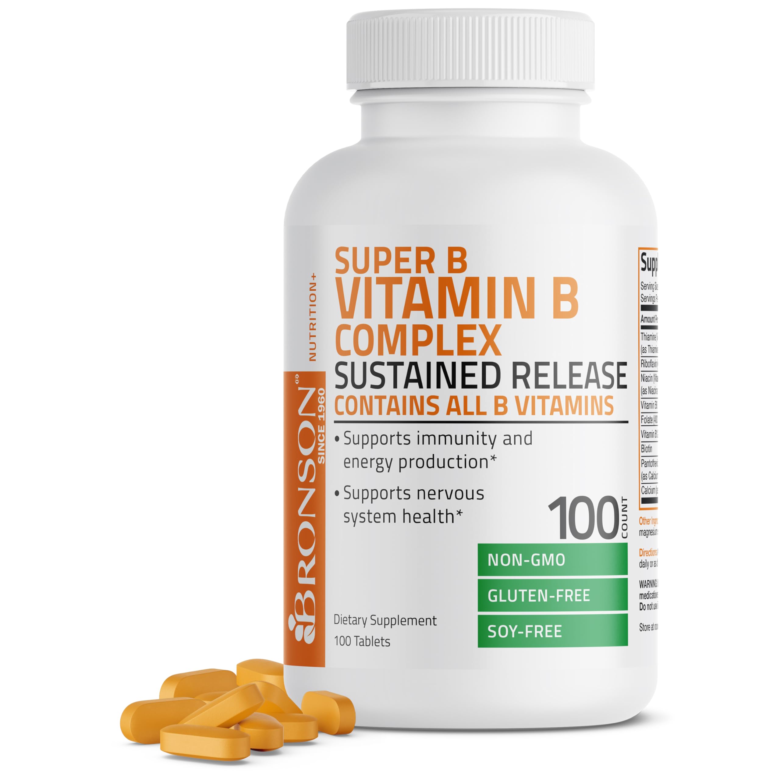 Bronson Super B Vitamin B Complex Sustained Slow Release Vitamin B1, B2, B3, B6, B9 Bronson uk supplements