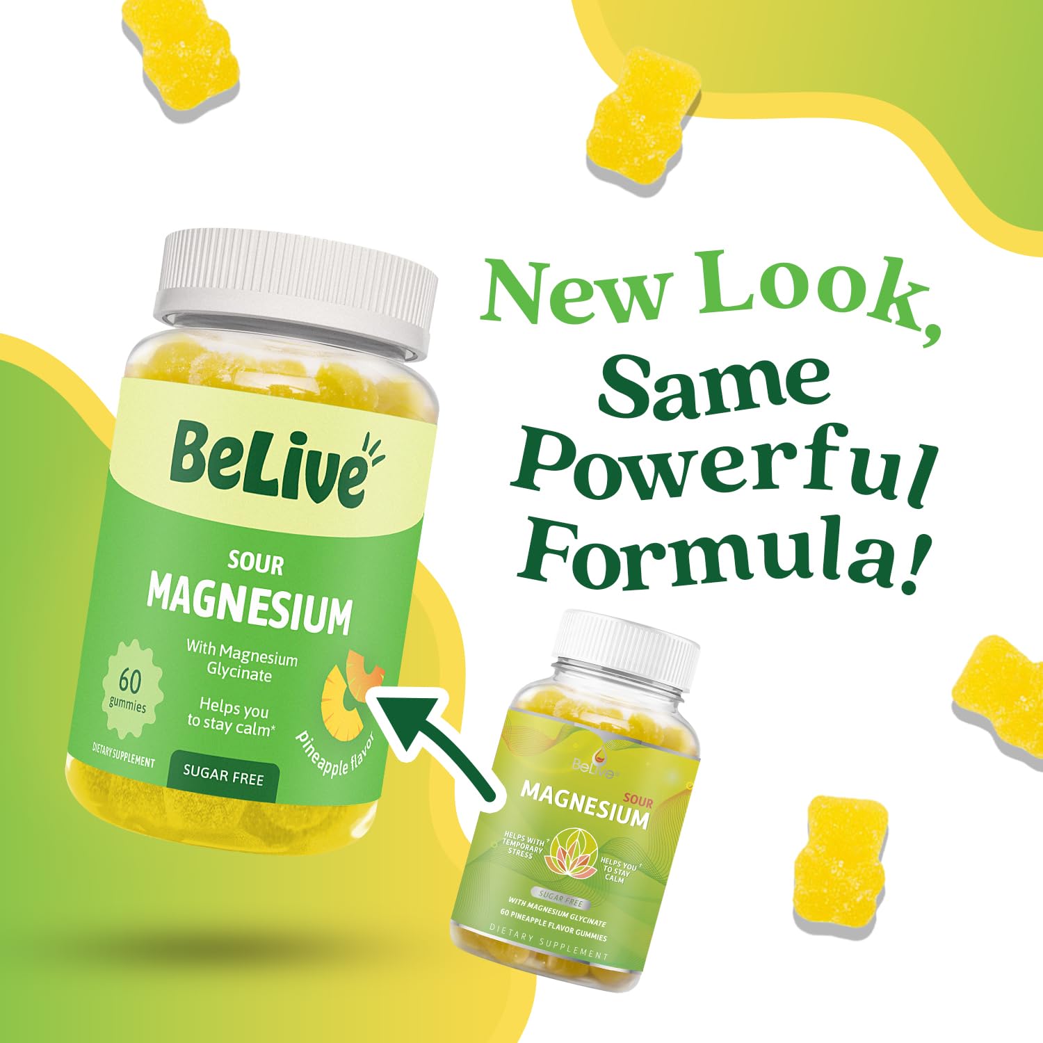 BeLive Magnesium Gummies 200mg - 60 Ct | Magnesium Glycinate Supplements for Relaxation, Stress Relief, and Sleep for Adults & Kids - Tasty and Tangy Pineapple Flavor BeLive uk supplements
