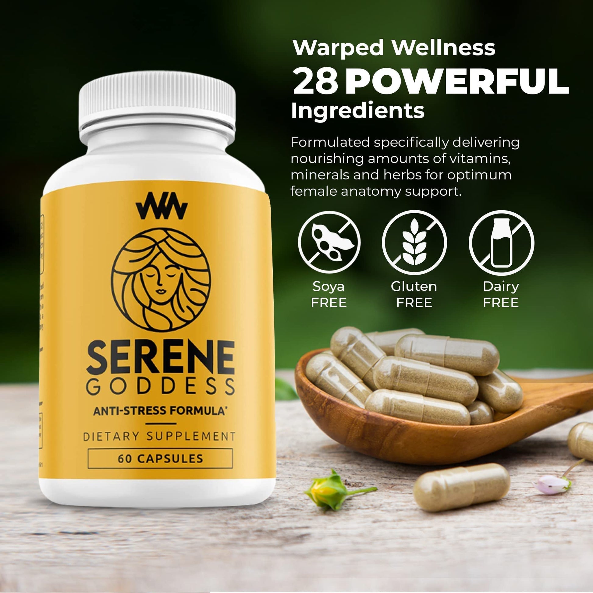 Warped Wellness Womens Supplement That Boosts Mood, Helps Relax The Mind & Body, Relieves Tension & Worries| Magnolia Bark for Female Specific Help| Serene Goddess | Vitamin Helps Boost Mood Warped Wellness uk supplements