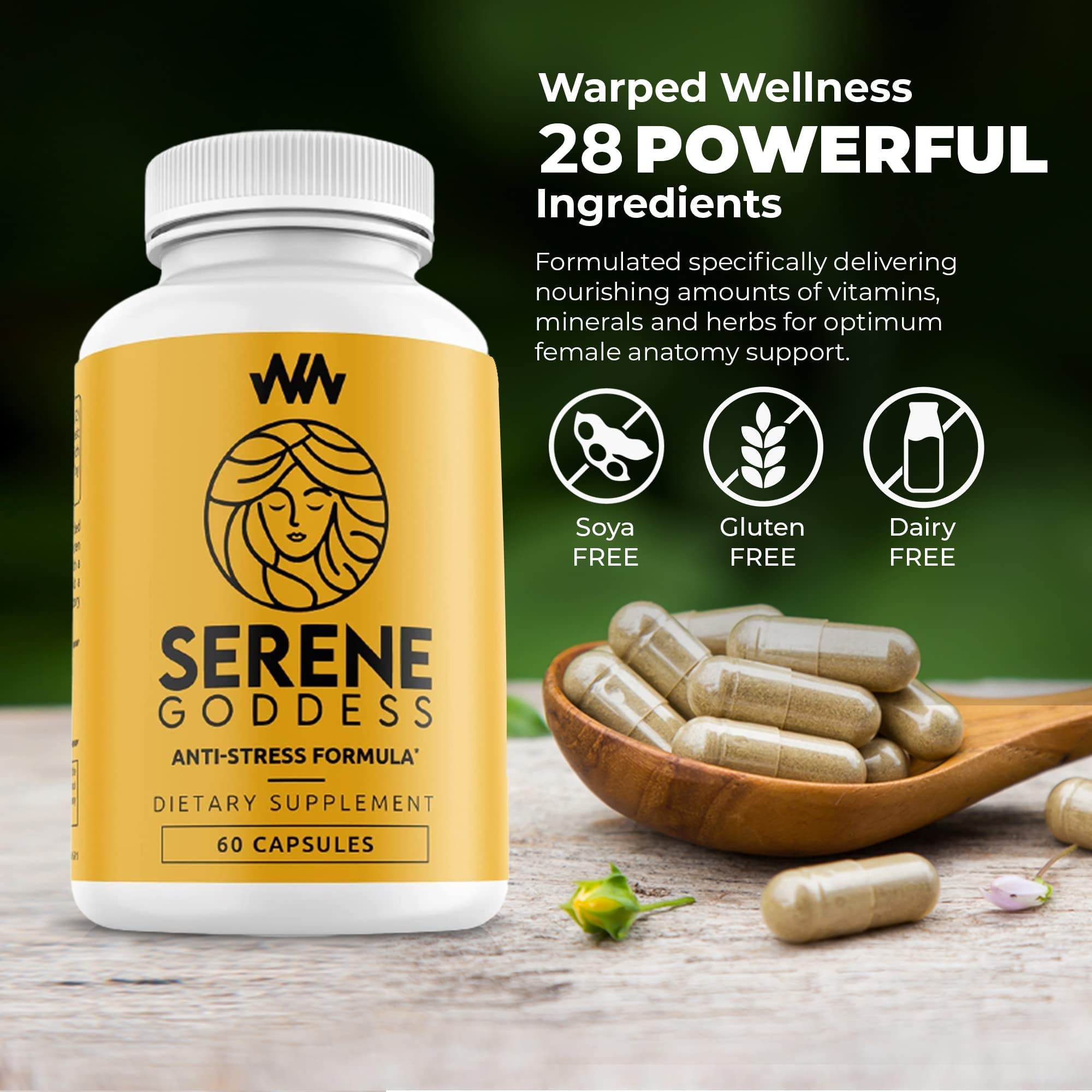 Warped Wellness Womens Supplement That Boosts Mood, Helps Relax The Mind & Body, Relieves Tension & Worries| Magnolia Bark for Female Specific Help| Serene Goddess | Vitamin Helps Boost Mood Warped Wellness uk supplements