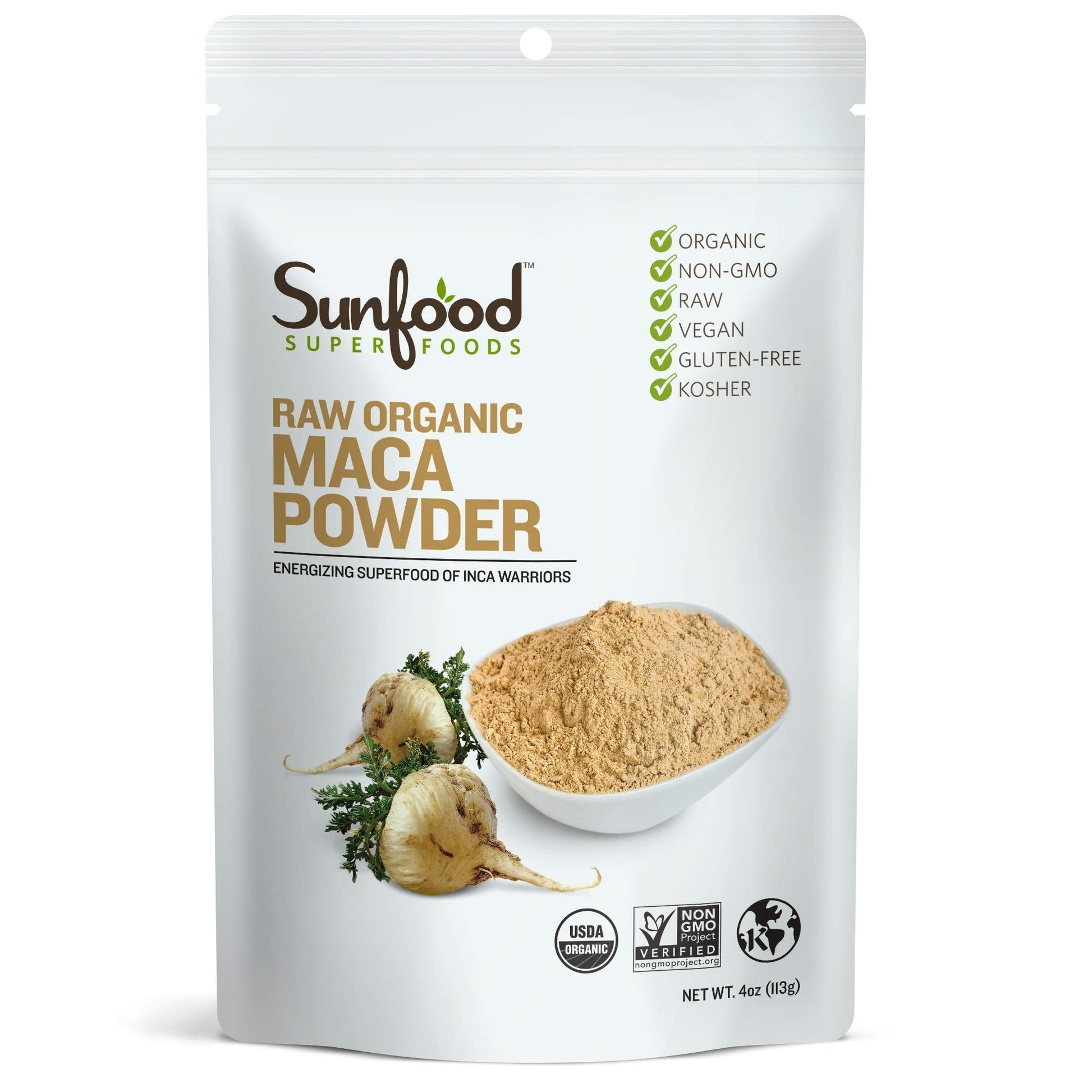 Sunfood Organic Maca Powder - Maca Root Powder, Maca Powder Organic, Maca Supplement for Men & Women with Adaptogens, Peruvian, Raw, Vegan, Premium Maca Powder - 4 Oz Bag Sunfood Superfoods uk supplements
