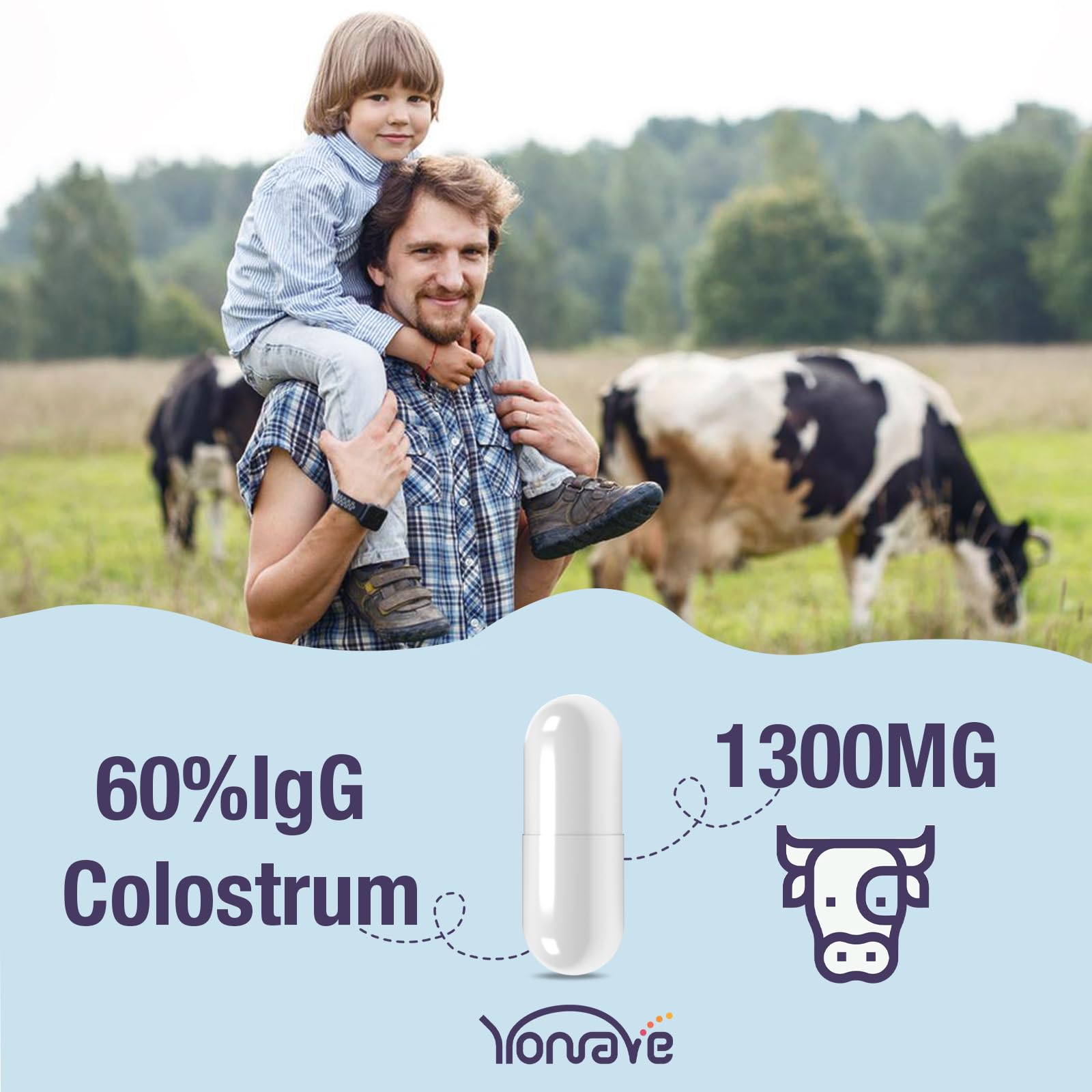 Yonrave Bovine Colostrum Capsules Supplement 1300mg - Extra High 60% IgG Bovine Colostrum - Gut, Bone, Exercise, Immune - 60 Capsules Yonrave uk supplements