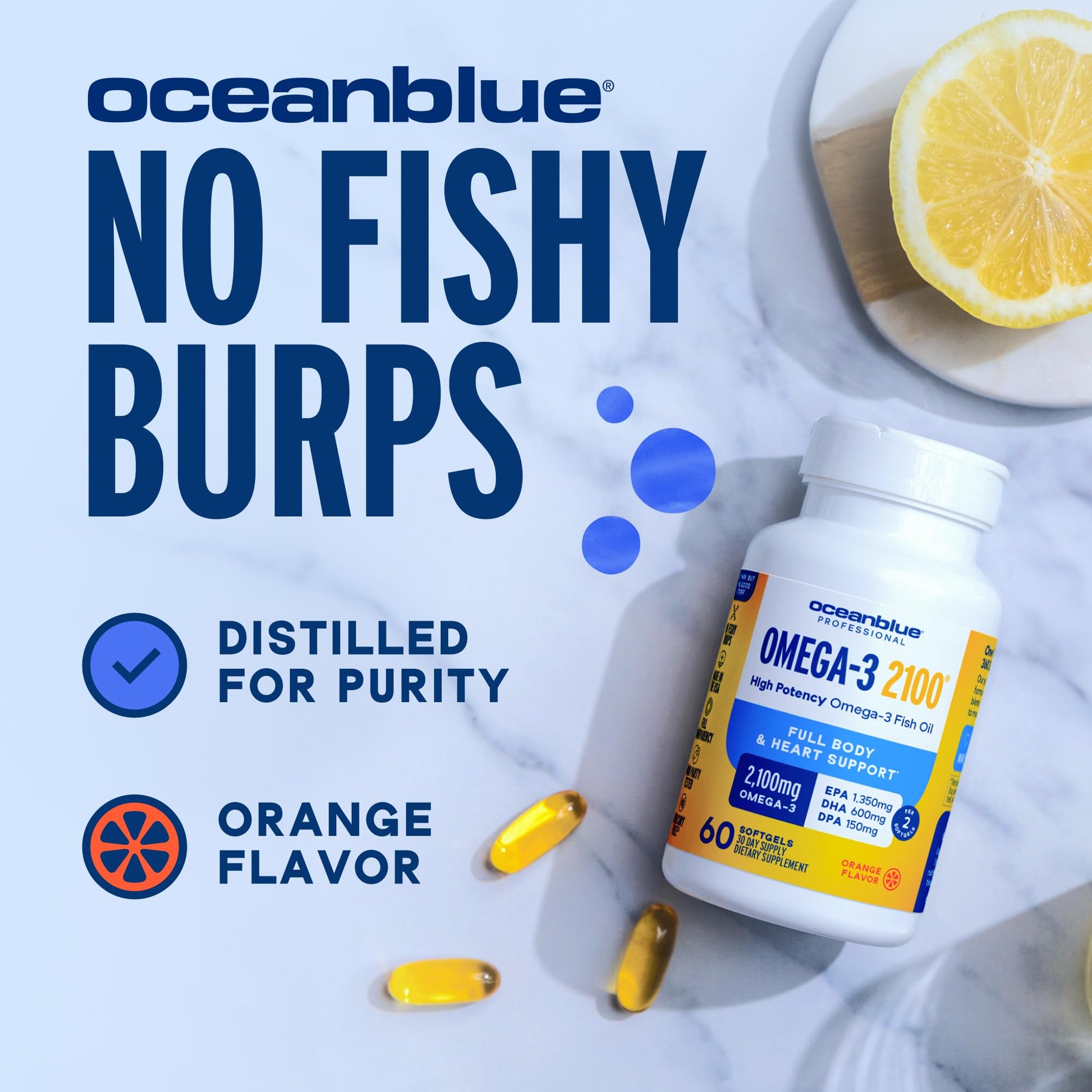Oceanblue Professional Omega-3 2100mg Fish Oil Supplement – Triple Strength, High Potency EPA, DHA & DPA – Burpless, Wild-Caught, Natural Orange Flavor – 120 Count (Pack of 1) Oceanblue uk supplements