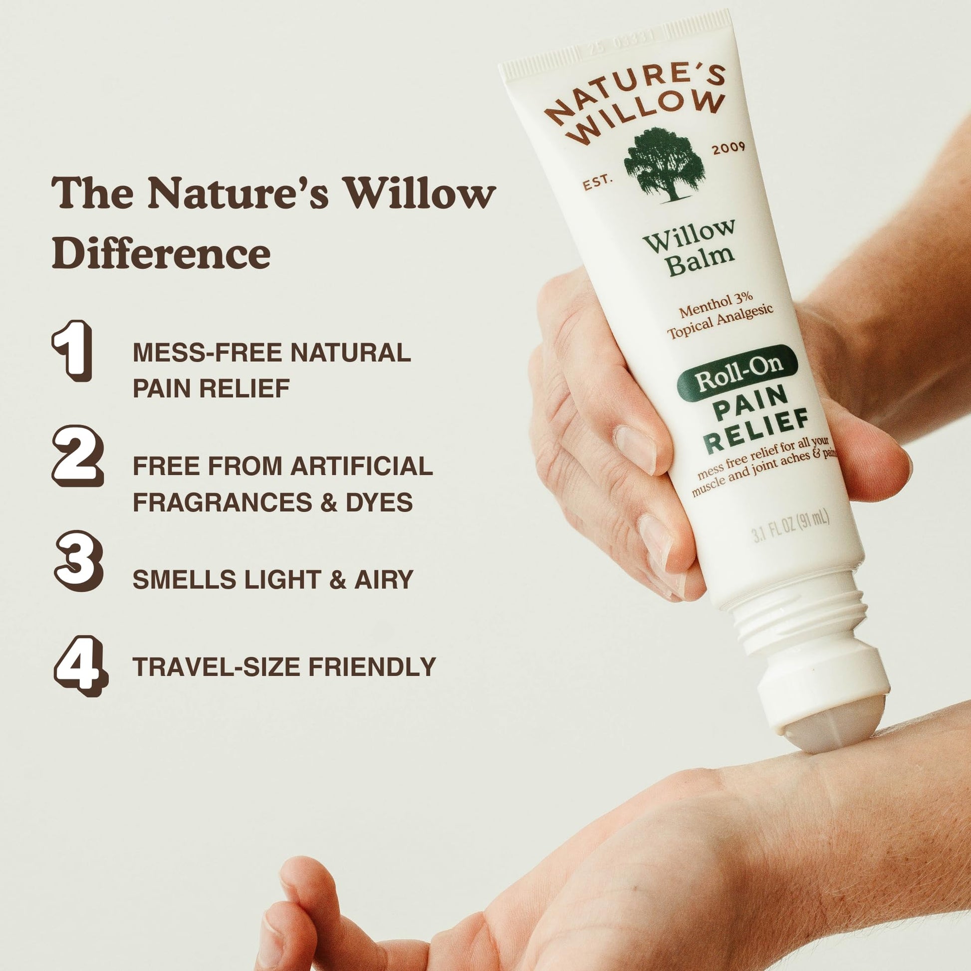 NEW Nature's Willow ROLL-ON Pain Relief | Fast-Acting, No-Mess Relief for Back, Neck, Knees & Joints | Willow Bark & Menthol | Clean, Fresh Scent | No Dyes or Artificial Fragrance | 3.1 fl oz | 3-Pack Nature's Willow uk supplements