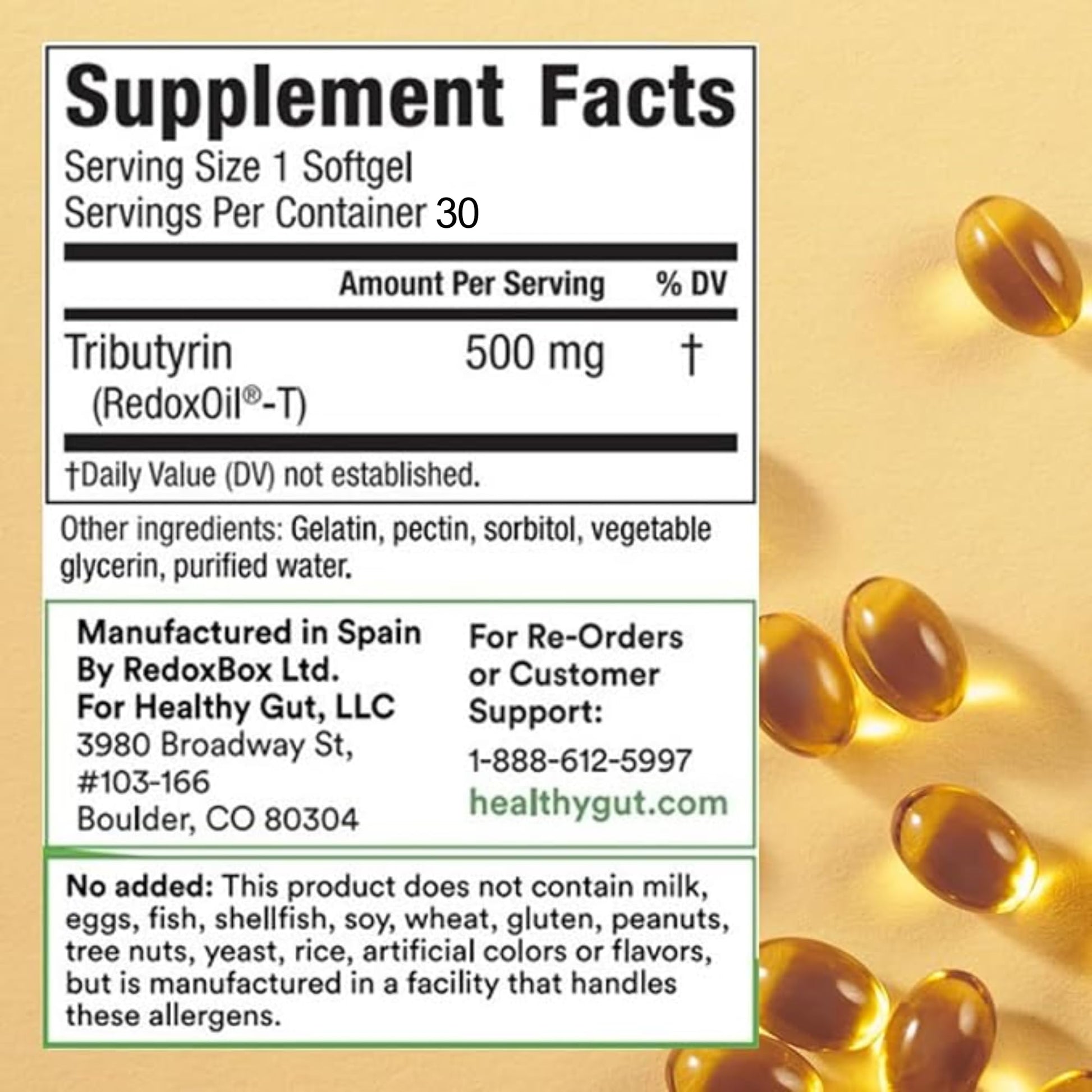 Healthy Gut Tributyrin-X | Most Bioavailable Butyrate Postbiotic for Gut Health & Leaky Gut Support | 99% Pure w/Zero Odor | 30 Softgels Healthy Gut uk supplements