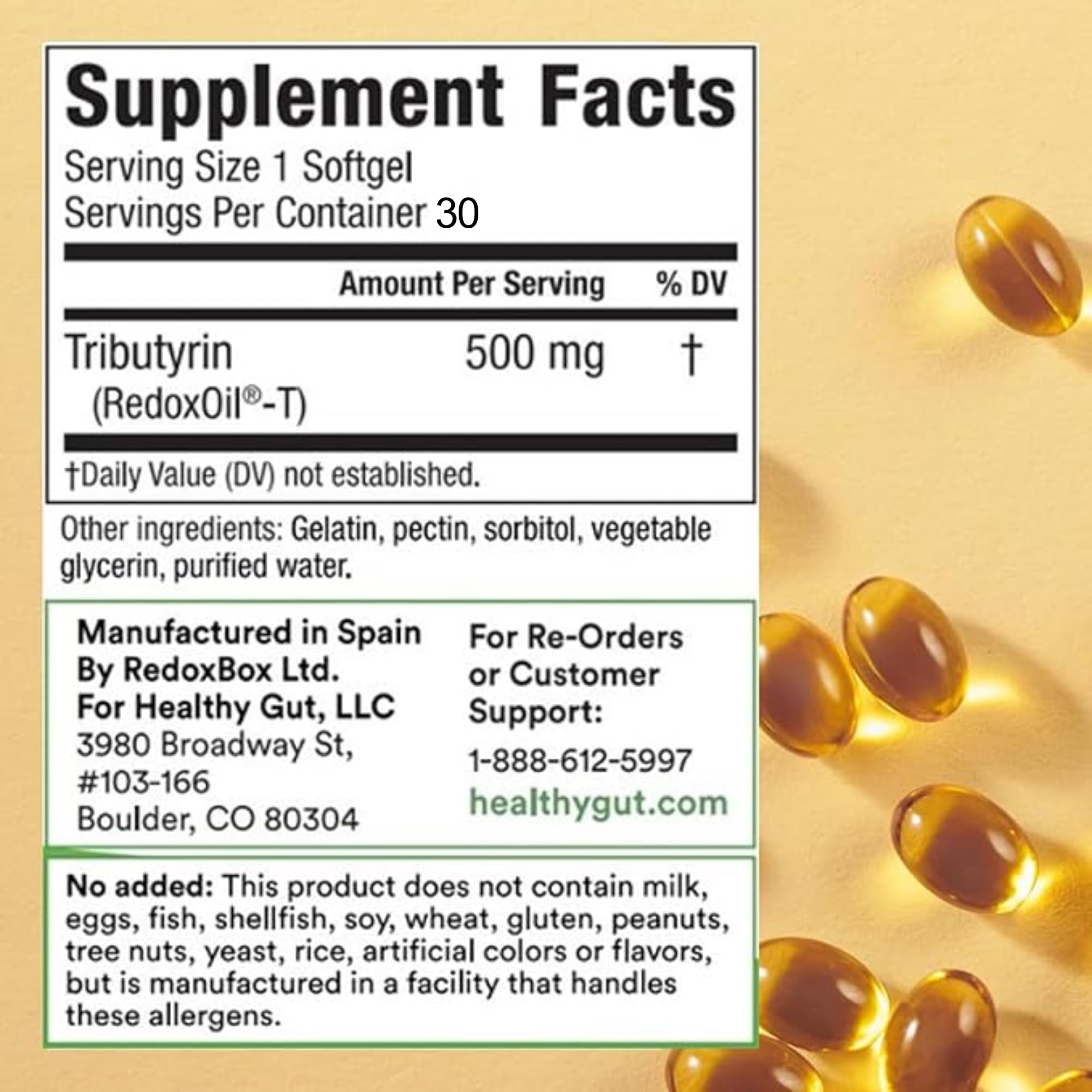 Healthy Gut Tributyrin-X | Most Bioavailable Butyrate Postbiotic for Gut Health & Leaky Gut Support | 99% Pure w/Zero Odor | 30 Softgels Healthy Gut uk supplements