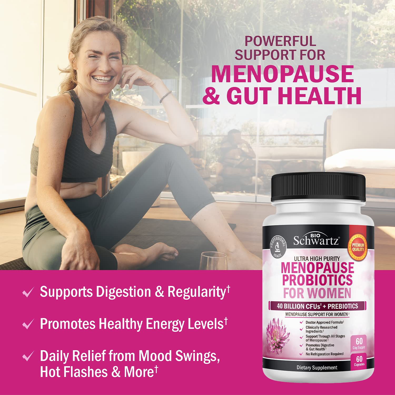 Menopause Support Probiotics for Women - Unique Menopause Relief for Hot Flashes BioSchwartz uk supplements