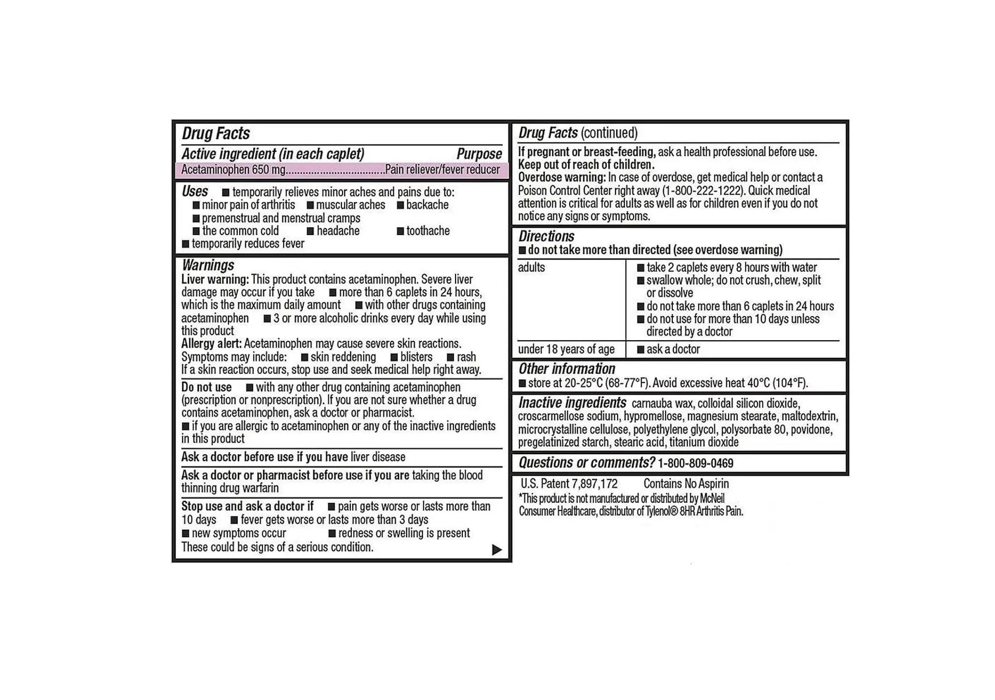 Compare to Tylenol Arthritis Pain Active Ingredient. - Member's Mark - Arthritis Pain Reliever, Extended Release, Acetaminophen 650 mg, 400 CapletsQ MEMBER´S MARK uk supplements