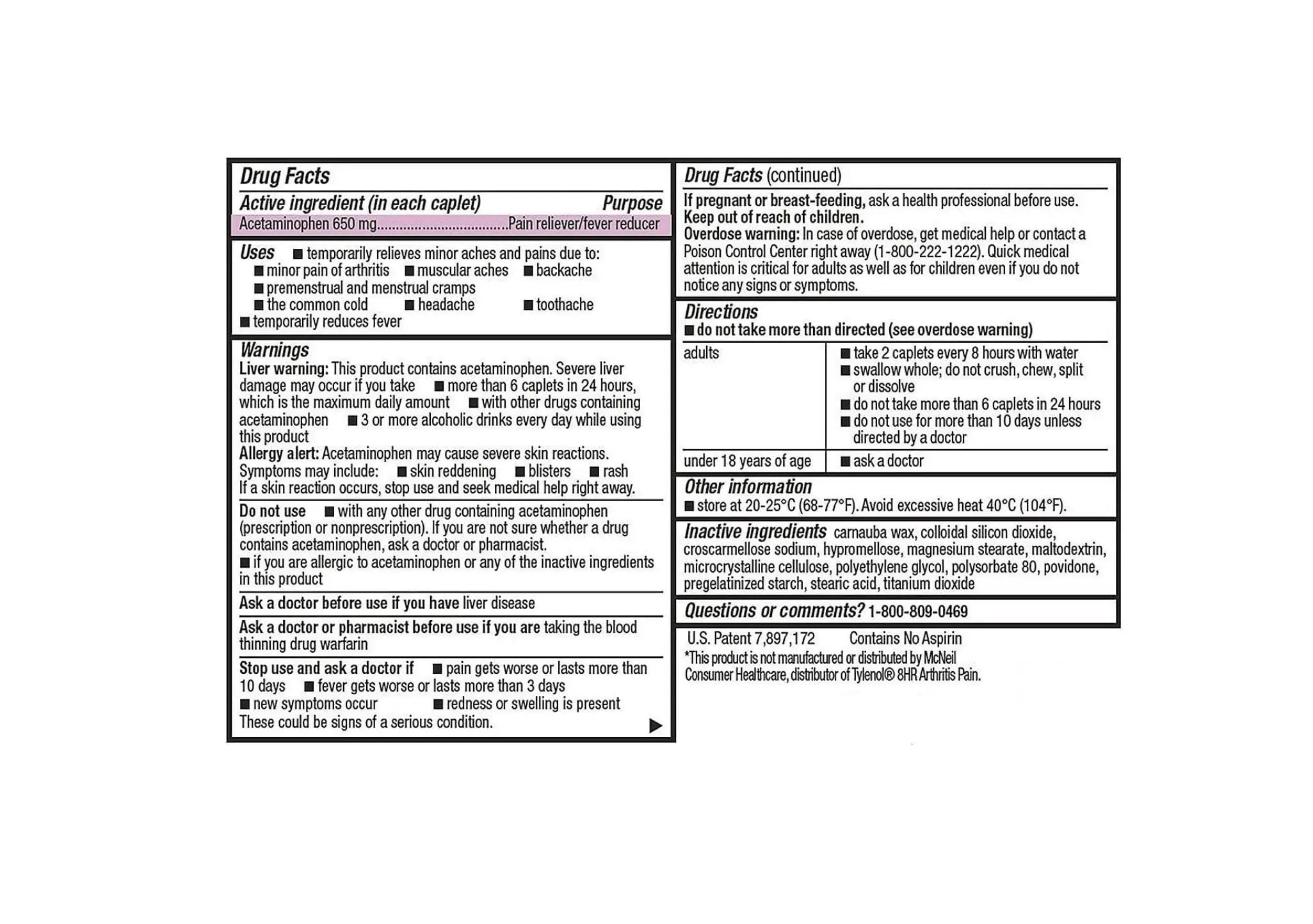 Compare to Tylenol Arthritis Pain Active Ingredient. - Member's Mark - Arthritis Pain Reliever, Extended Release, Acetaminophen 650 mg, 400 CapletsQ MEMBER´S MARK uk supplements