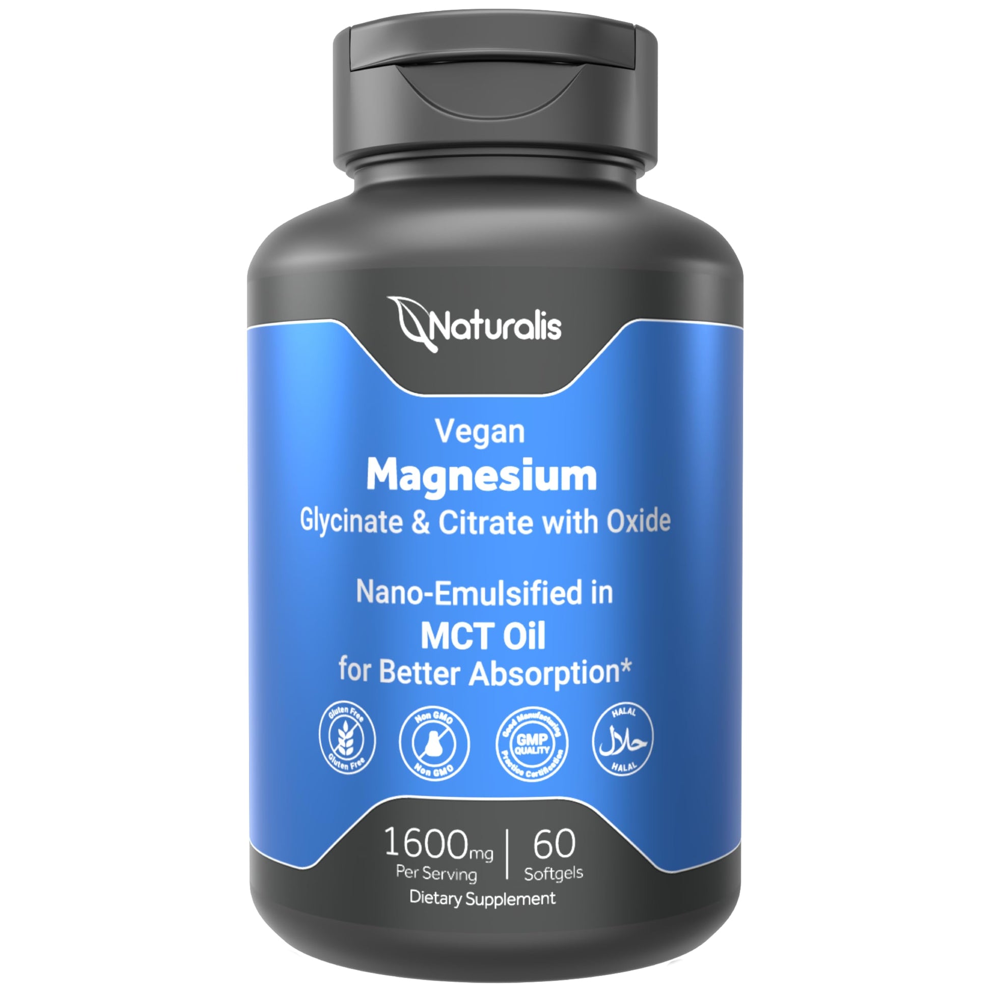 Naturalis Vegan Triple Magnesium Complex | Chelated Glycinate, Citrate & Oxide 1600mg Delivers 250mg Elemental Magnesium | Easily Absorbed for Stress, Muscle, Heart, Bone Support* | 60 Softgels Naturalis uk supplements