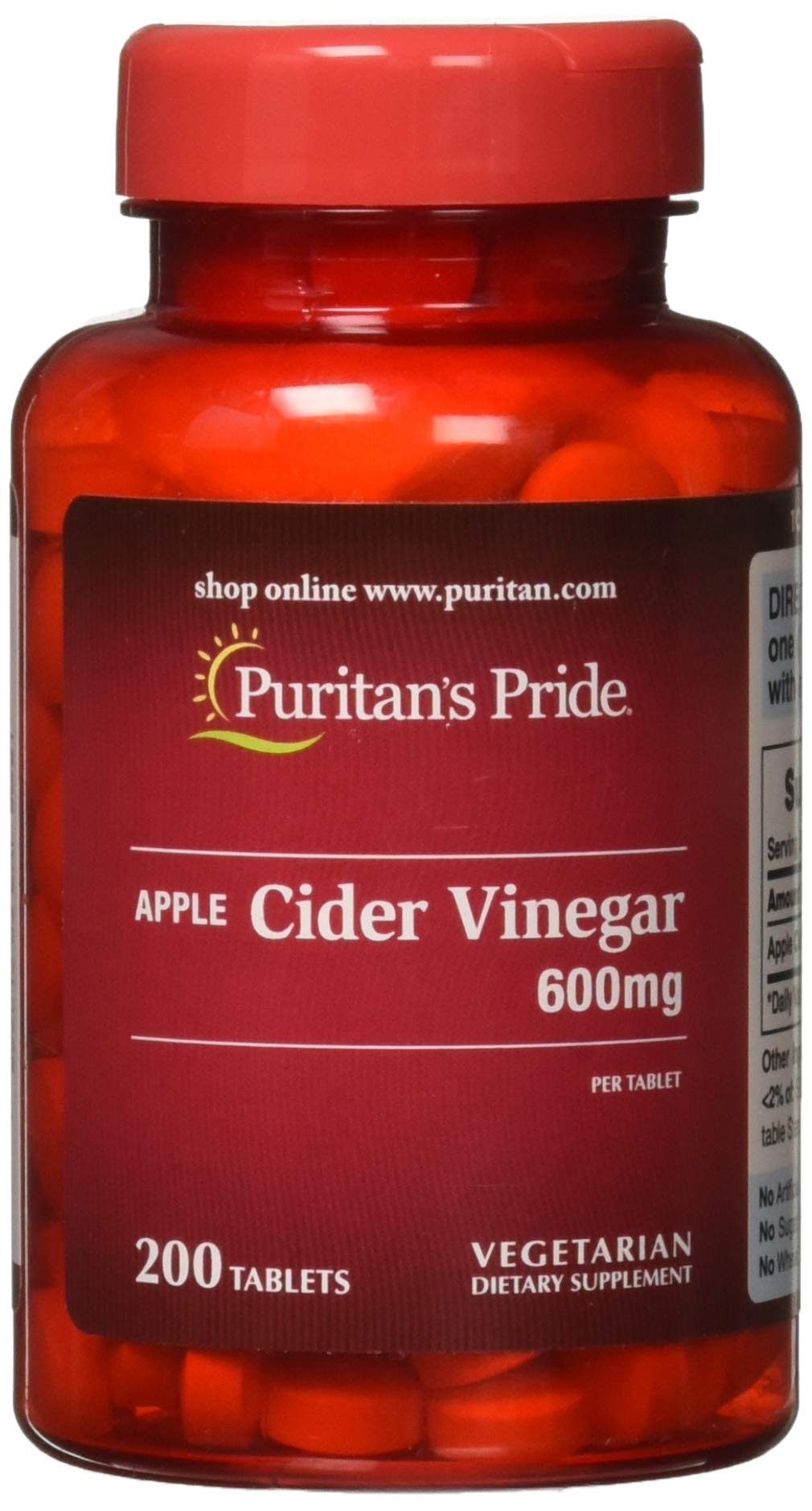 Puritan's Pride Apple Cider Vinegar 600 mg Tablets, 200 Count (Packing May Vary) Puritan's Pride uk supplements