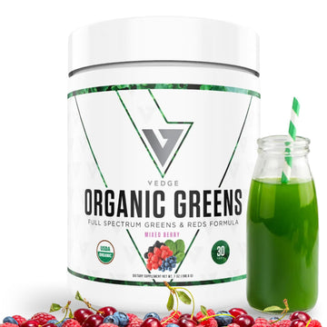 VEDGE Nutrition Organic Greens - Vegan Plant-Based Greens Superfood Powder - Drink Mix for Energy, Antioxidants & Recovery - Full Spectrum Greens for Athletes - 30 Servings - Mixed Berry Flavor VEDGE uk supplements