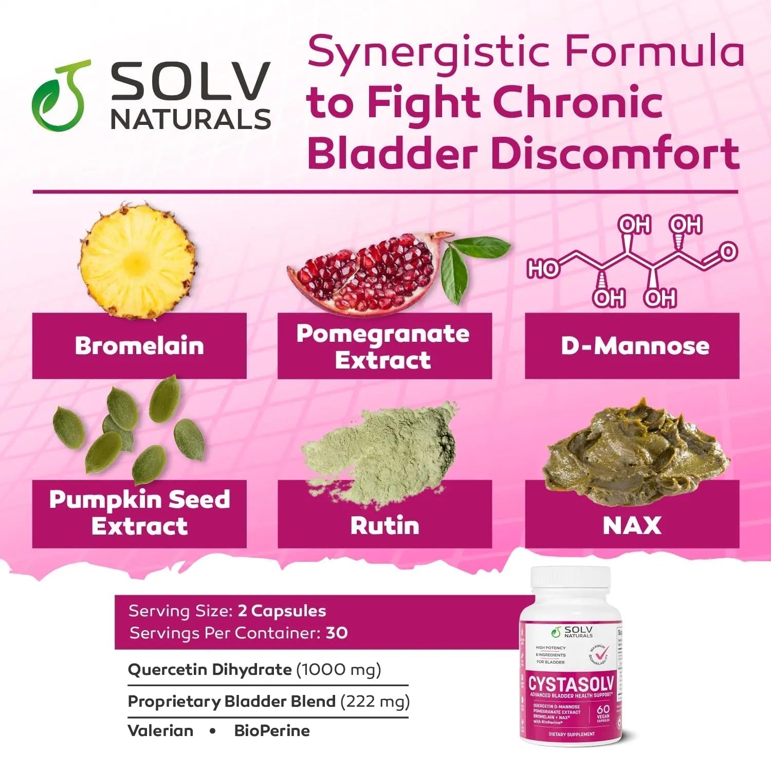 SOLV NATURALS CYSTASOLV Bladder & Pelvic Discomfort Formula - Enjoy Less Urgency & Flares* with Daily IC/BPS UTI Support – Premium Bladder & Urinary Support for Women & Men - 60 Vegan Capsules SOLV NATURALS uk supplements
