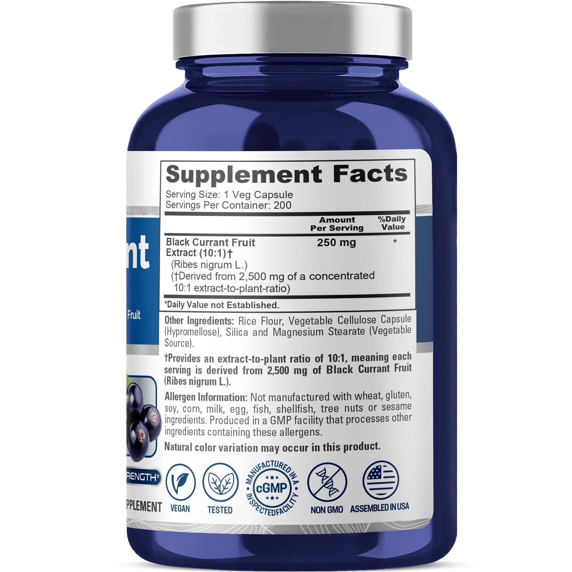 NusaPure Black Currant 10:1 Extract, 250 mg Equivalent to 2,500mg, per Veg Caps 200 Vegan, Non-GMO NusaPure uk supplements