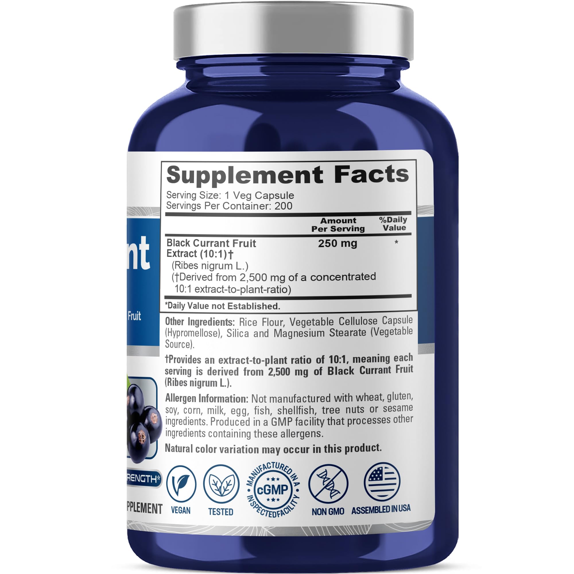 NusaPure Black Currant 10:1 Extract, 250 mg Equivalent to 2,500mg, per Veg Caps 200 Vegan, Non-GMO NusaPure uk supplements