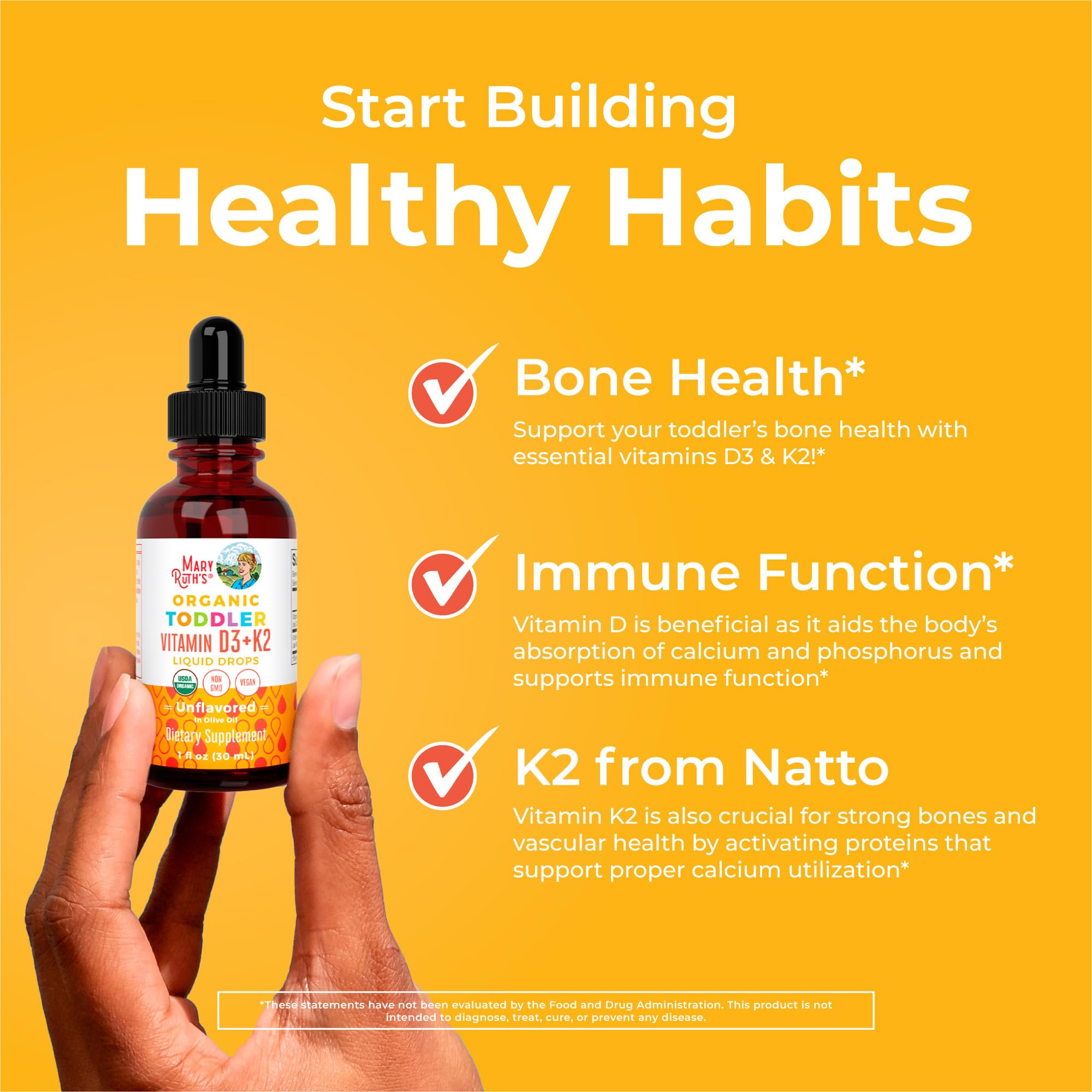 MaryRuth Organics Vitamin D3 | Vitamin K2 | Vitamin D3 K2 Drops | K2 D3 Vitamin Liquid Supplement for Toddlers | Kids Supplement for Calcium Absorption Strong Bones | Vegan | Gluten Free | 1 Fl Oz MARYRUTH'S uk supplements