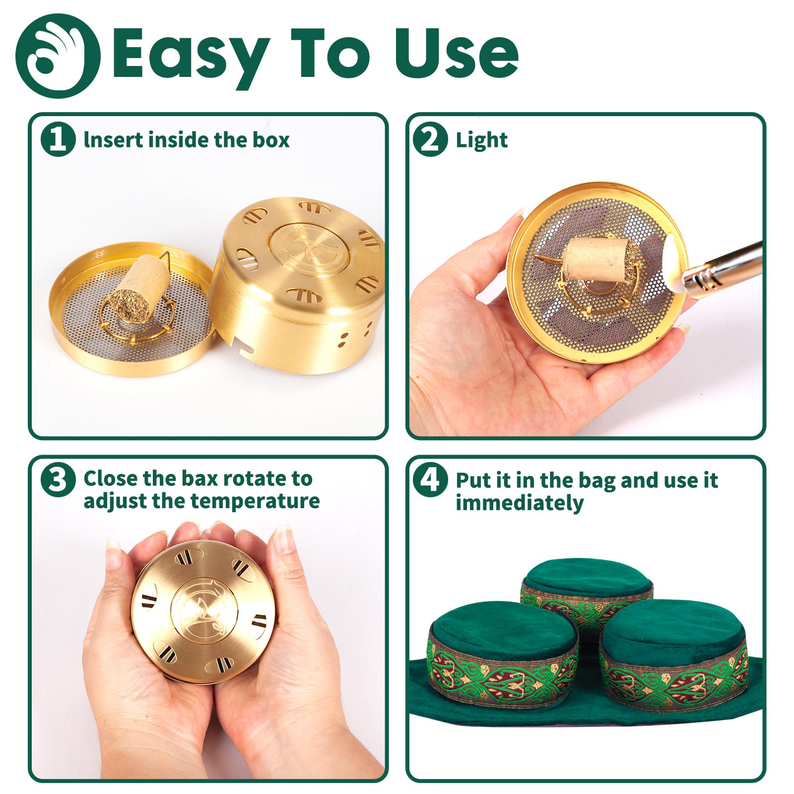 Smokeless Copper Moxa Box, Set of 3 Purifier Copper Tank Moxibustion Treatment Tool Portable Barelove uk supplements