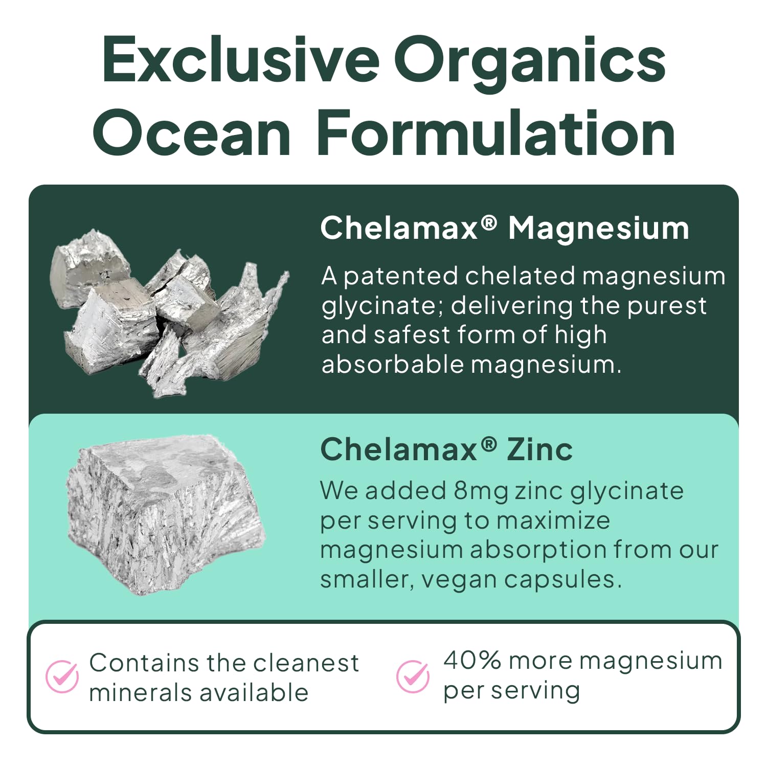 Organics Ocean Pure Magnesium Glycinate with Zinc - Maximum Strength Chelated Magnesium Supplement for Women and Men for Muscle Cramps and Sleep Support - 90 Capsule Organics Ocean uk supplements