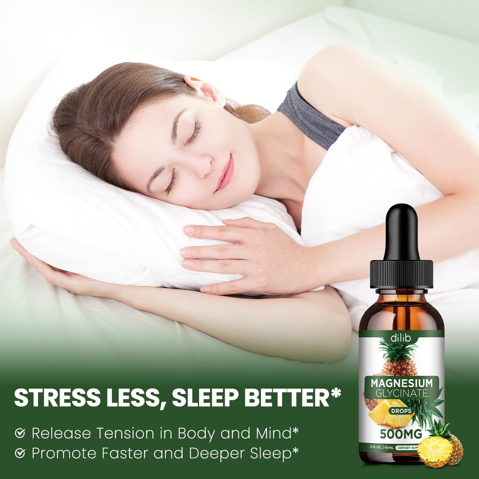 Magnesium Glycinate Supplement, Liquid Magnesium Glycinate Liquid Drops 500mg-Support Stress Relief, Relaxation, Mood, Sleep, Bone & Muscle-2 Fl Oz, Vegan, Pineapple Flavor dilib uk supplements