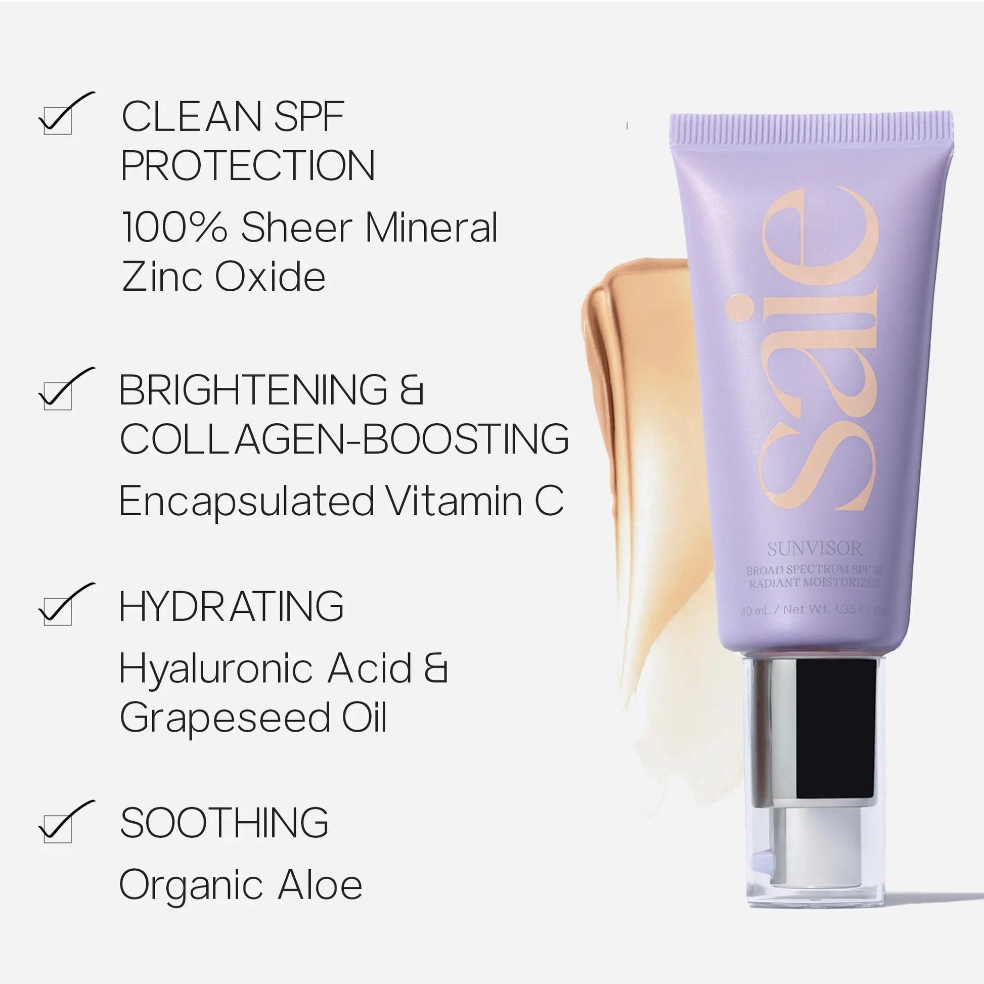 Saie Sunvisor Broad Spectrum Sunscreen Moisturizer SPF 35 - Hydrating Daily Face Sunscreen with 100% Sheer Mineral Zinc Oxide, Hyaluronic Acid + Vitamin C for Radiant, Dewy Skin (1.35 fl oz) Saie uk supplements